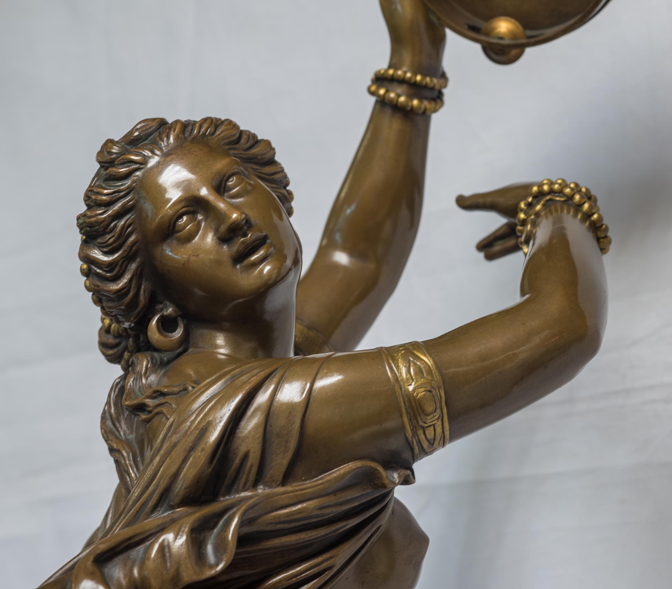 Sculpture en bronze patiné du 19ème siècle d'une danseuse Zingara par F. Barbedienne Bon état - En vente à New York, NY