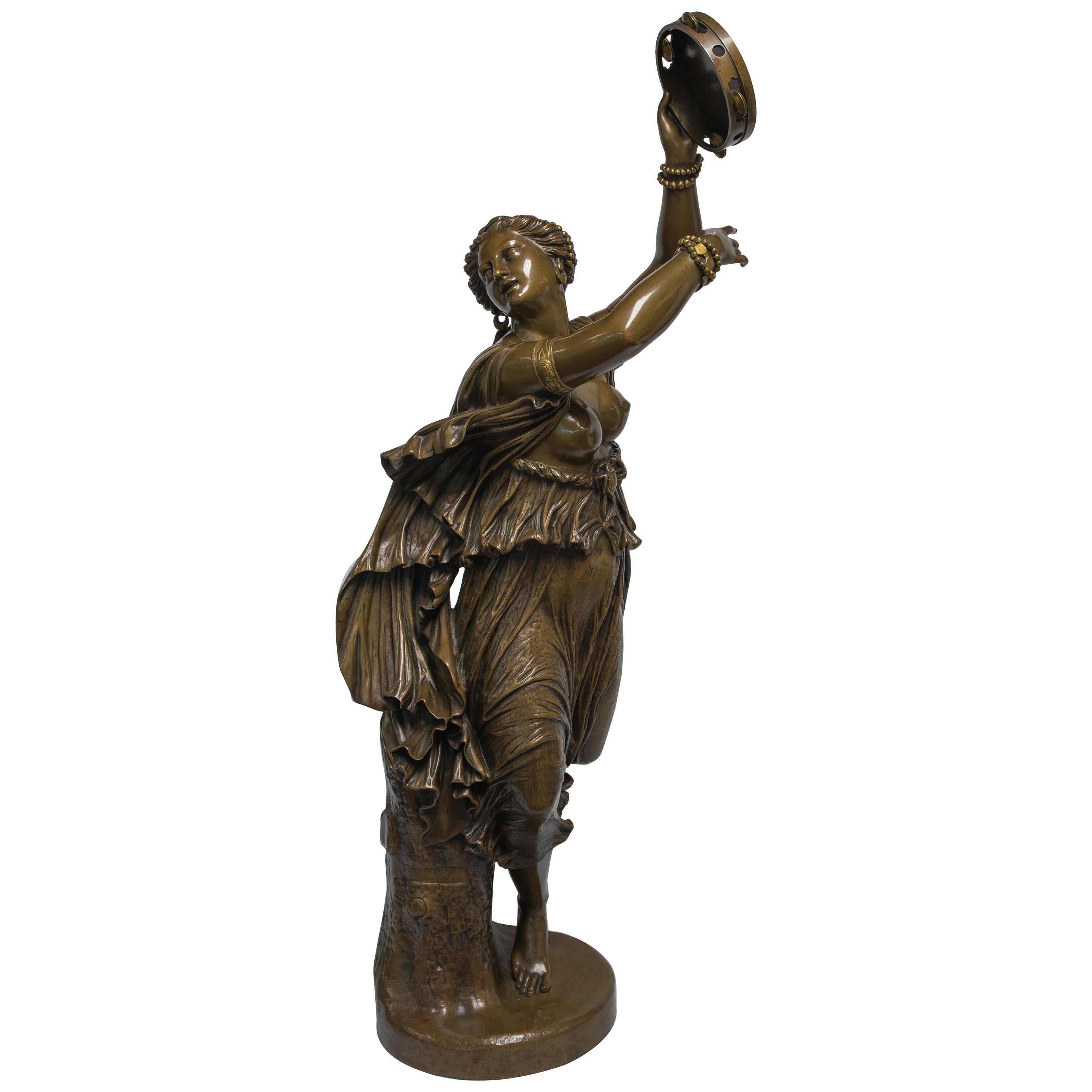 Sculpture en bronze patiné du 19ème siècle d'une danseuse Zingara par F. Barbedienne