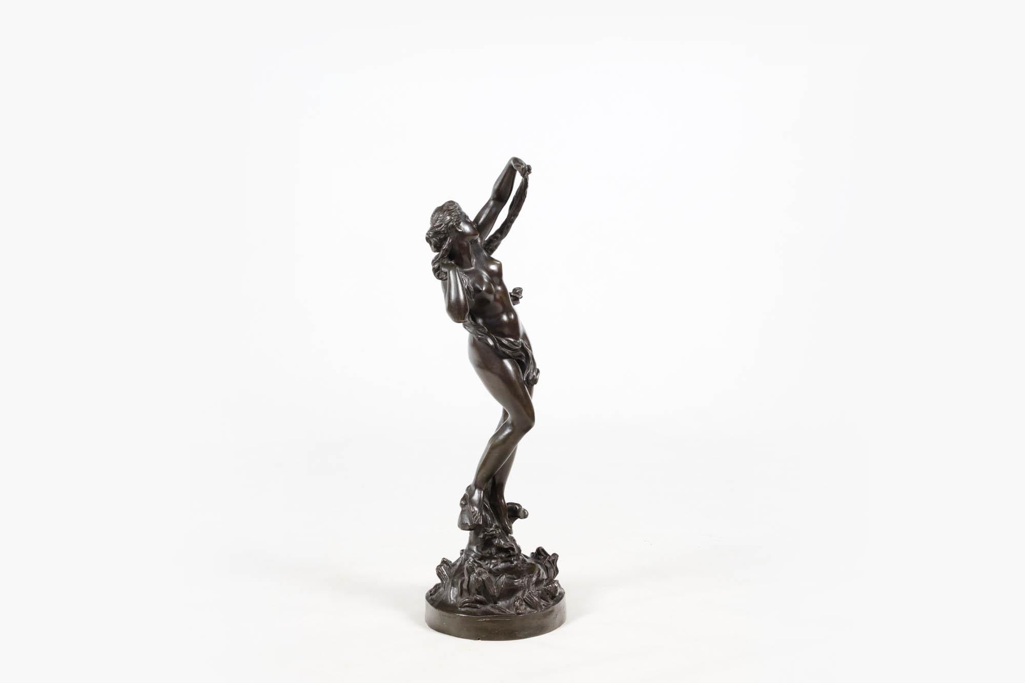 Neoclassical 19th Century Patinated Bronze Sculpture of a Dancing Female Figure For Sale