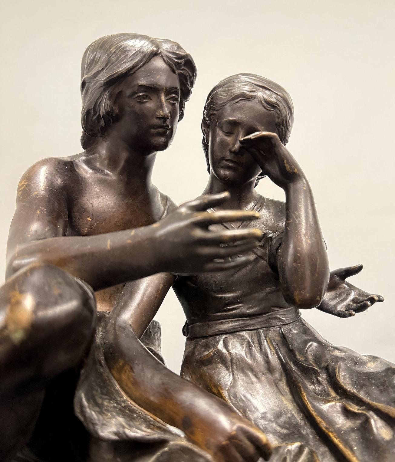19th Century Patinated Bronze Sculpture of a Loving Couple - Alexandre Falguiere Francés en venta