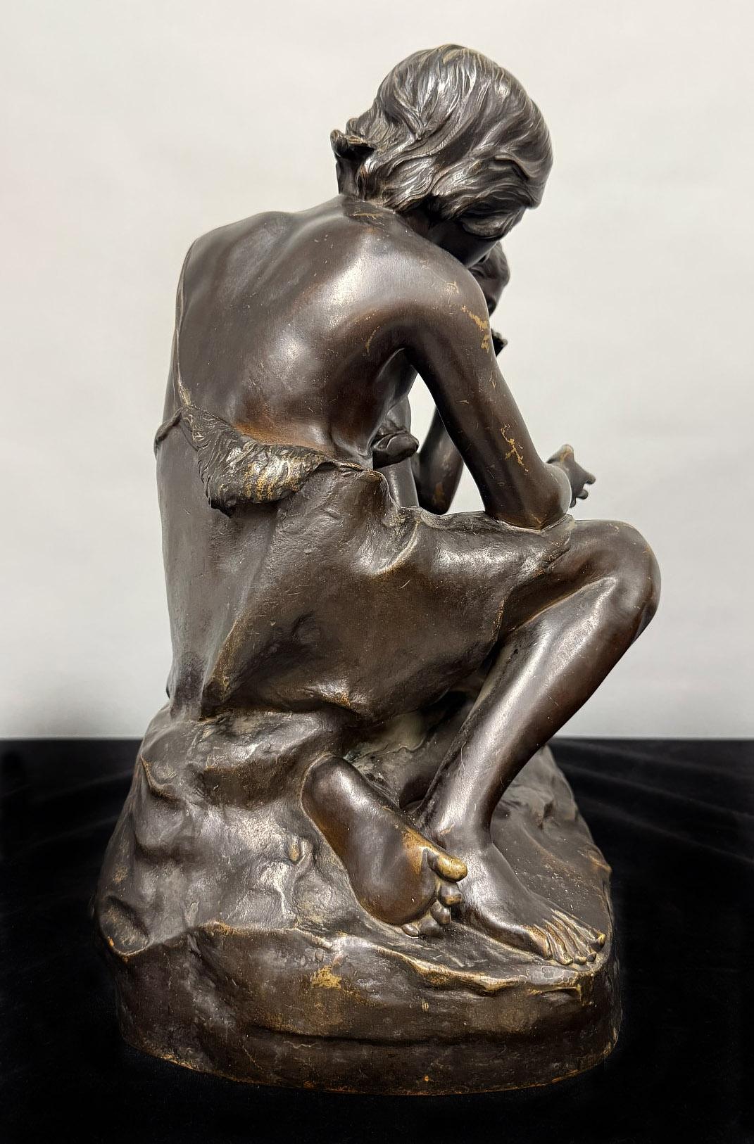 19th Century Patinated Bronze Sculpture of a Loving Couple - Alexandre Falguiere Patinado en venta