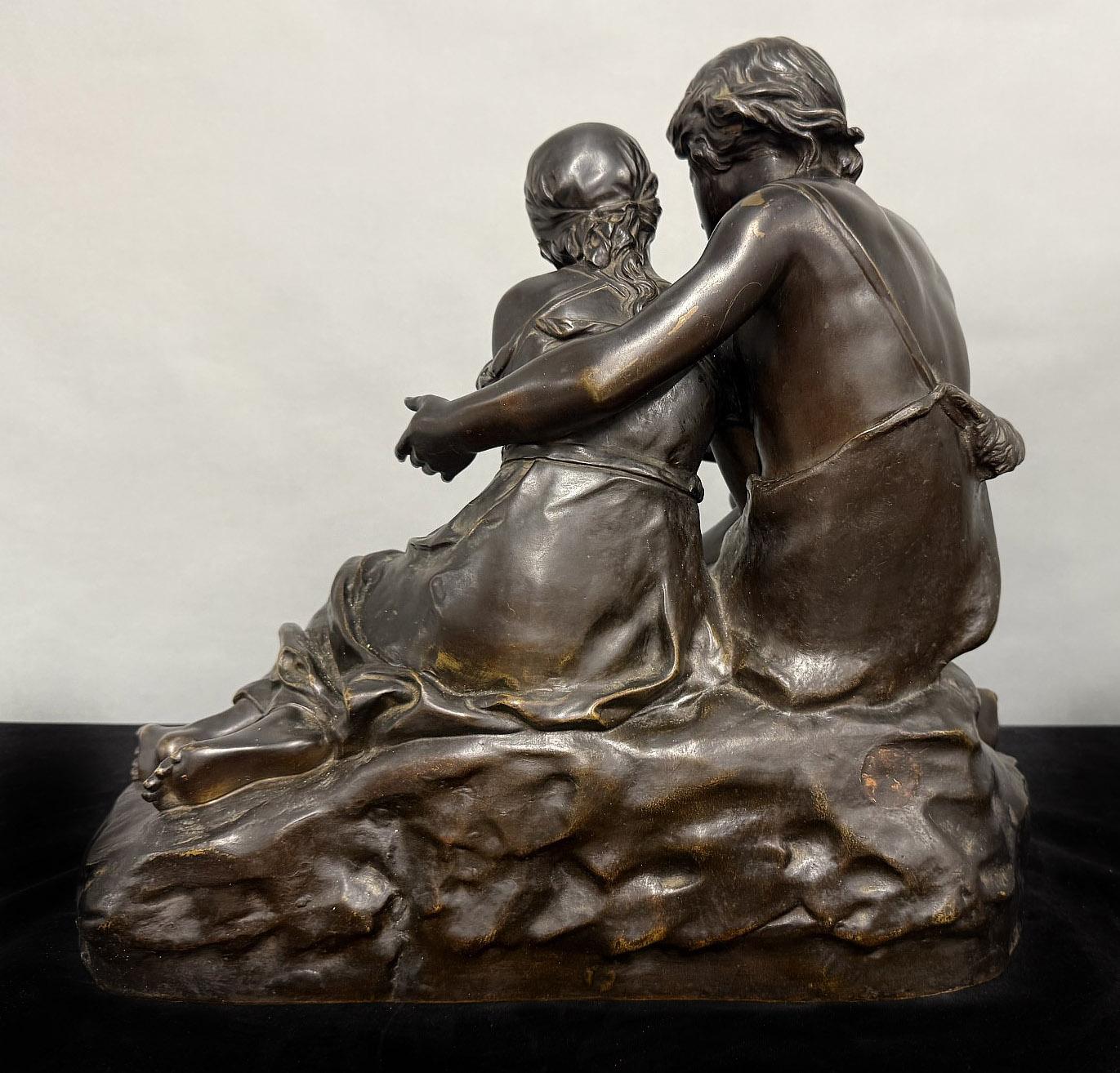 19th Century Patinated Bronze Sculpture of a Loving Couple - Alexandre Falguiere en Bueno estado para la venta en Long Island City, NY