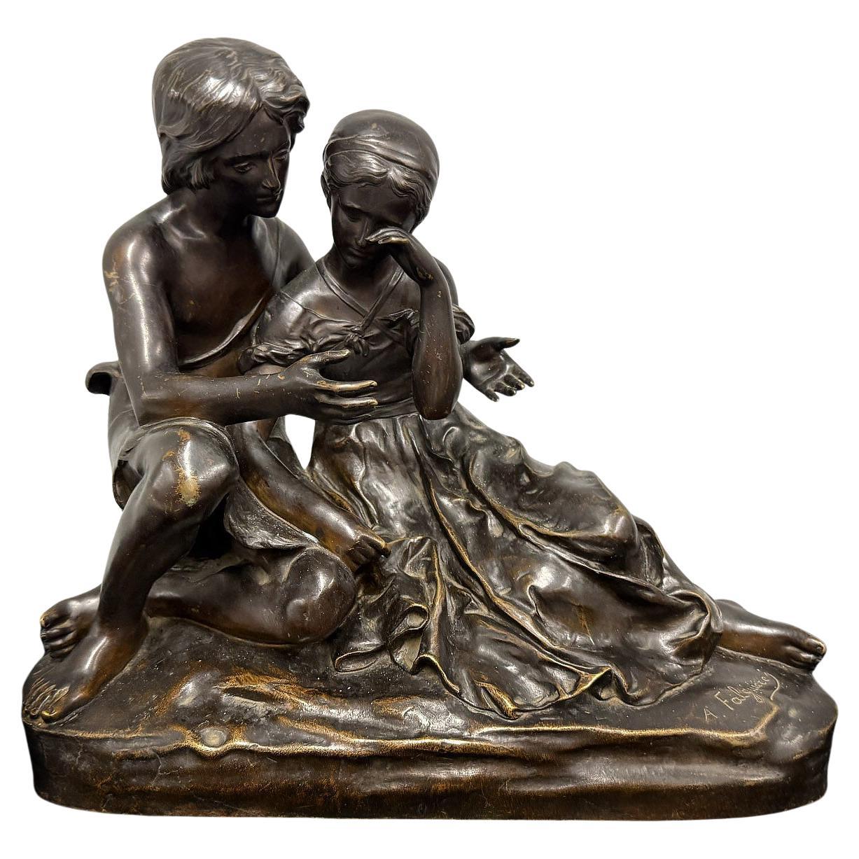 19th Century Patinated Bronze Sculpture of a Loving Couple - Alexandre Falguiere