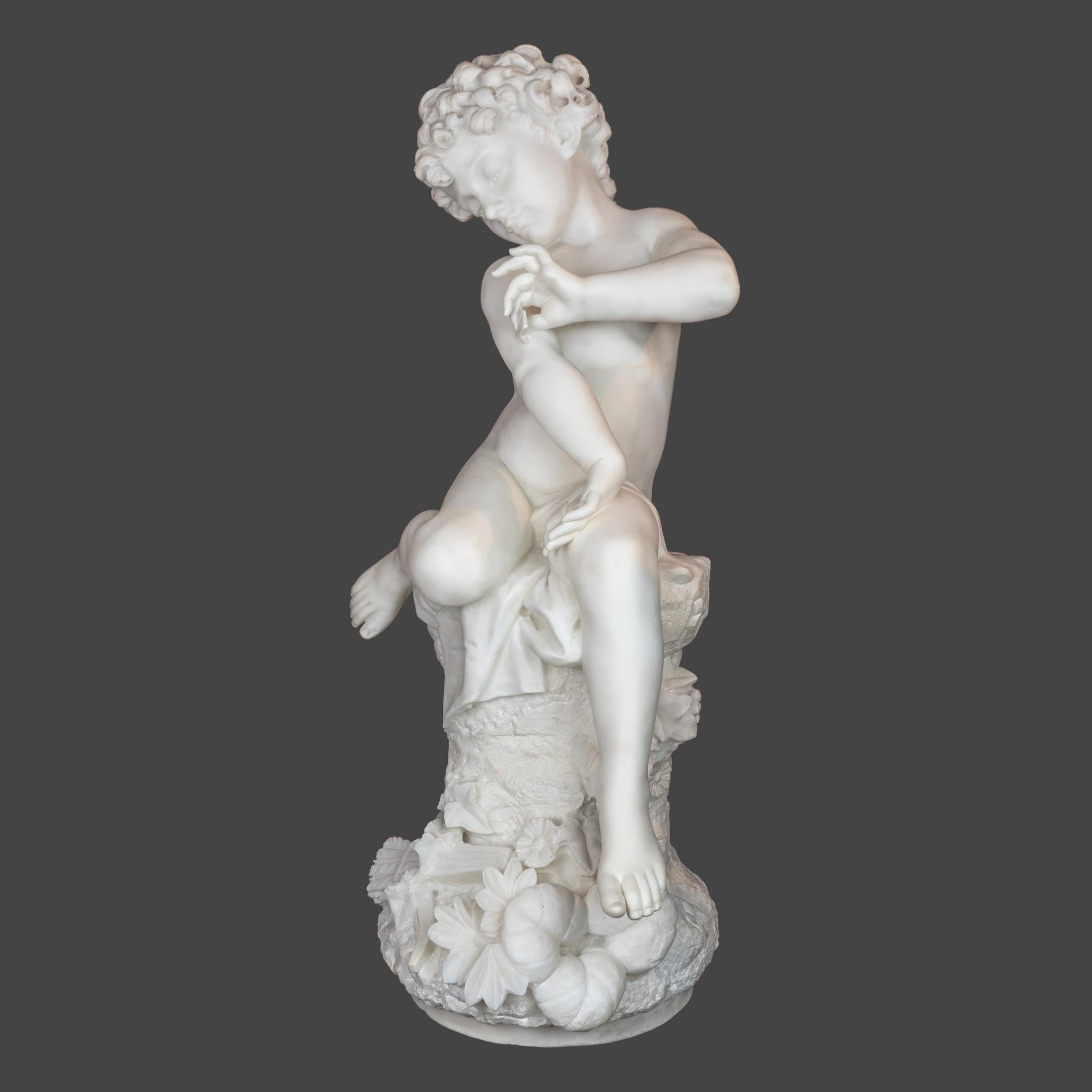 Français Sculpture en albâtre Statue de Cupidon  en vente
