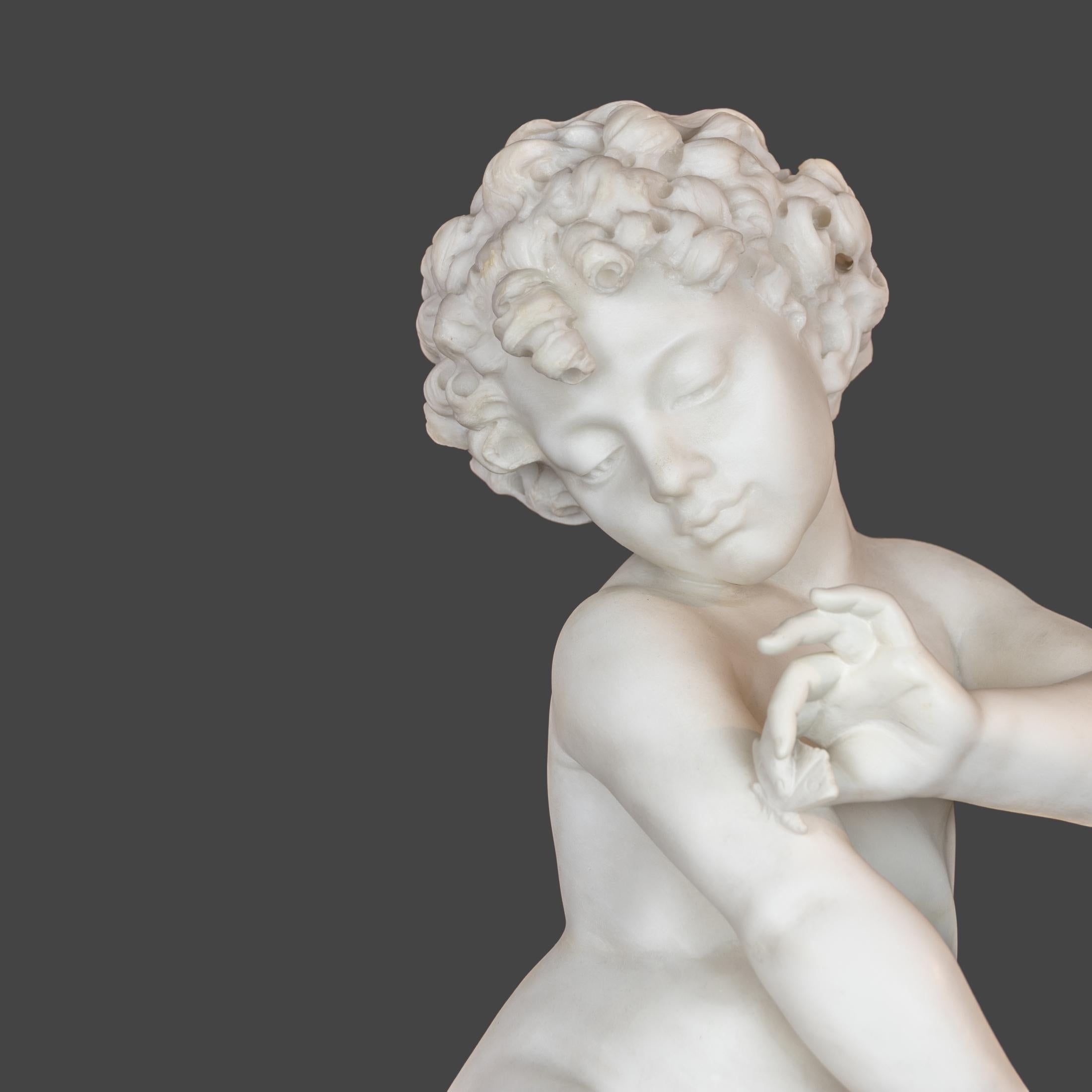 French Alabaster Sculpture Statue of Cupid  For Sale