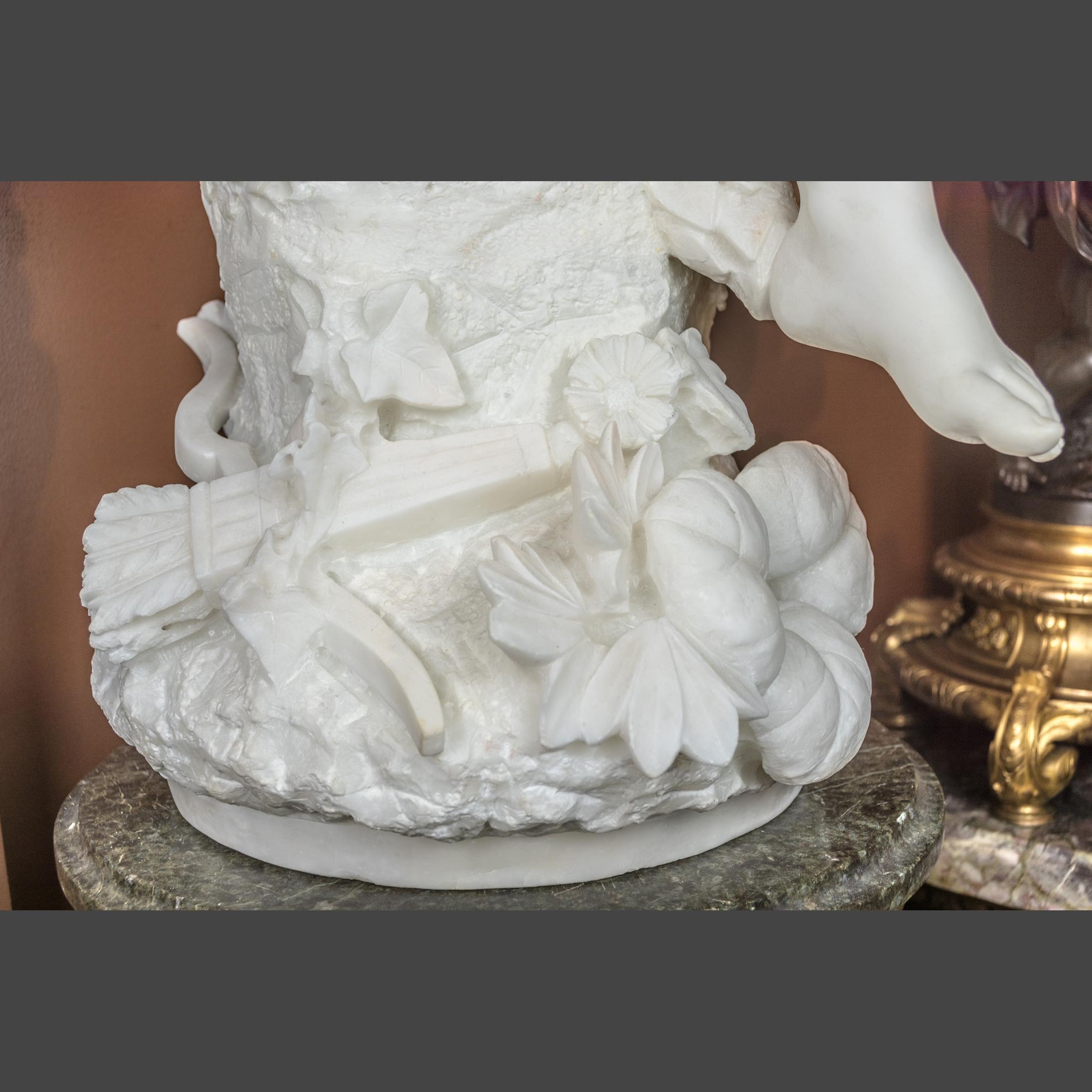 Carved Alabaster Sculpture Statue of Cupid  For Sale