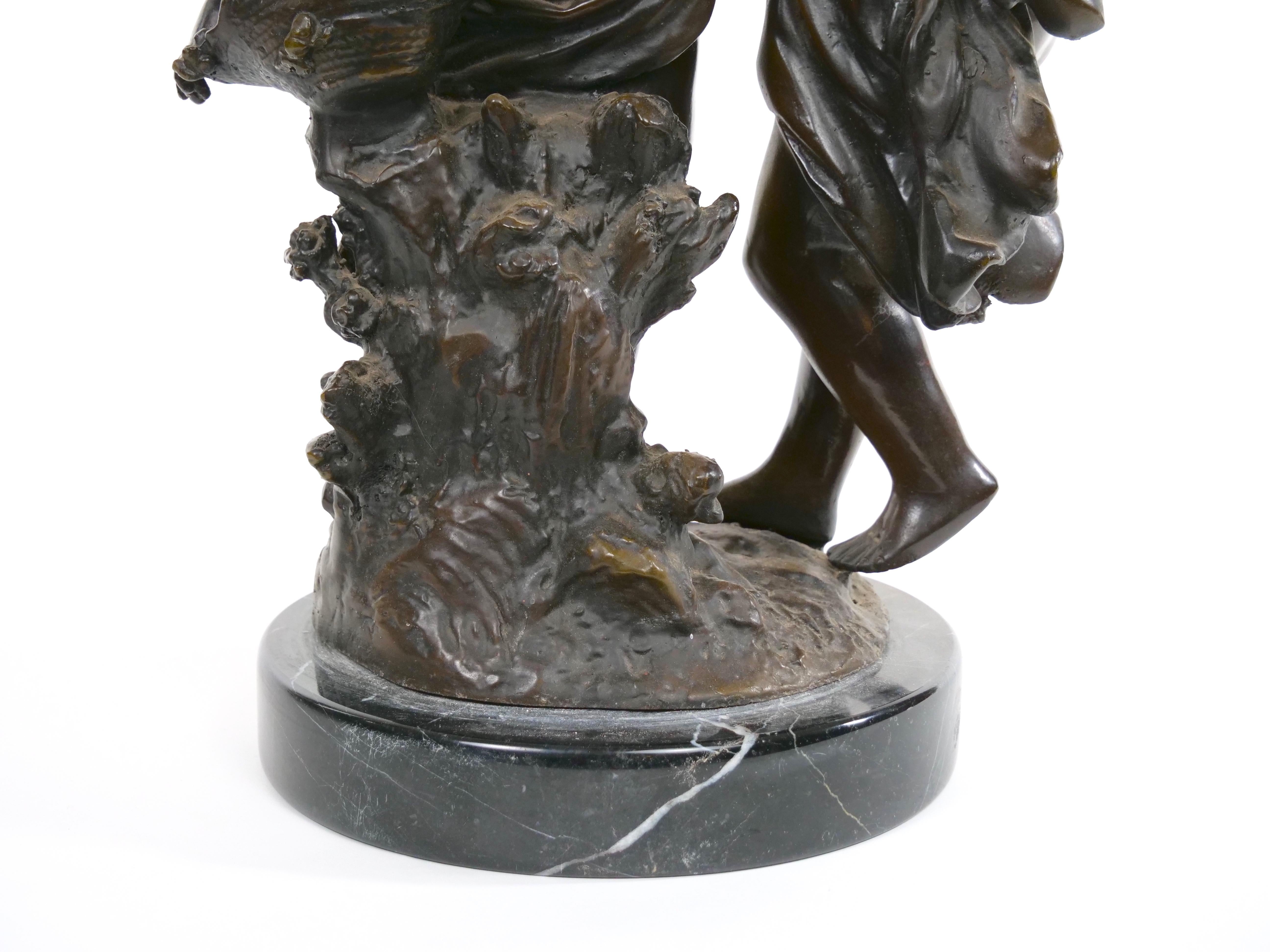 19th Century Patinated Bronze Sculpture of Girl and Boy For Sale 8