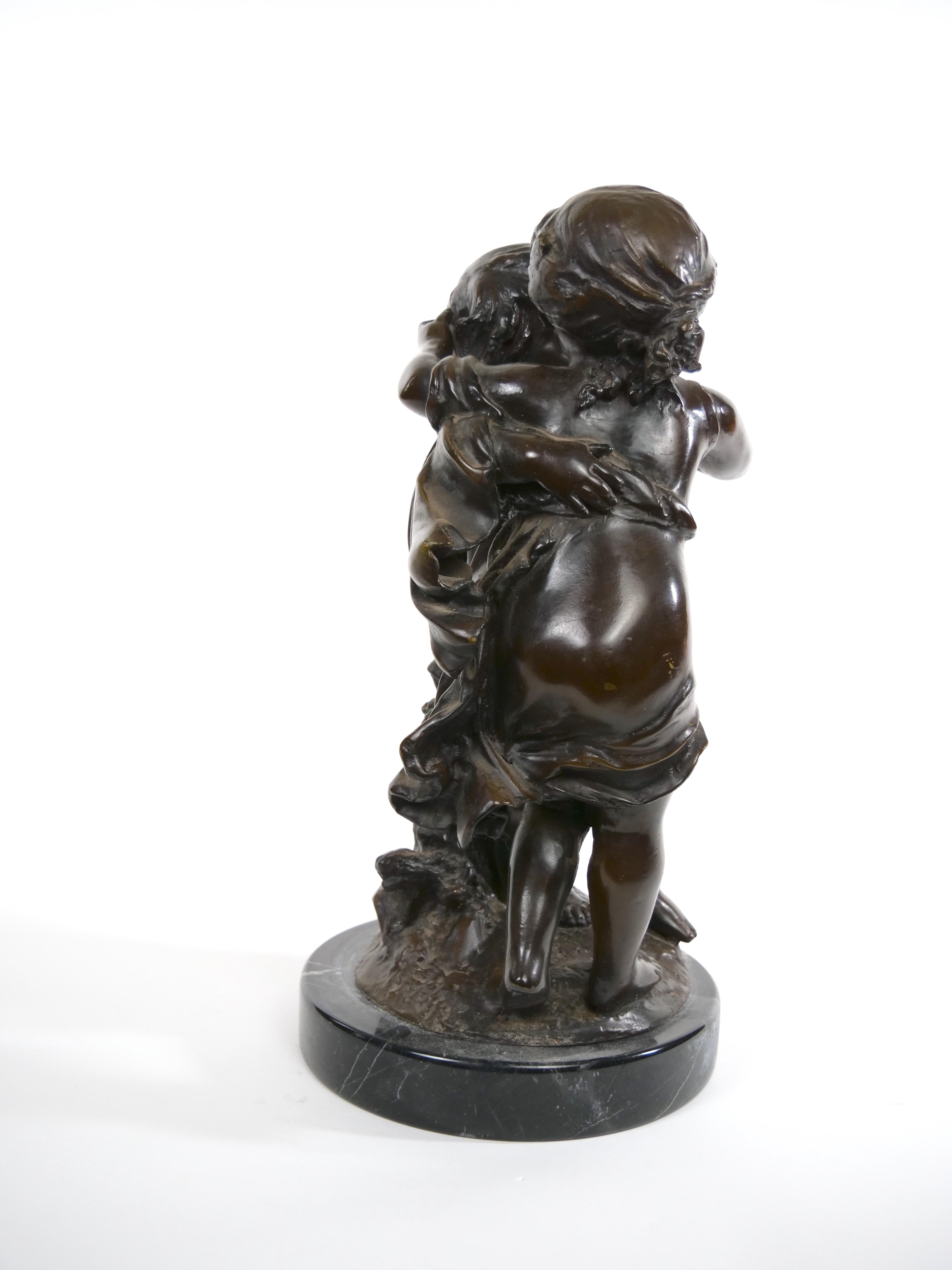 European 19th Century Patinated Bronze Sculpture of Girl and Boy For Sale