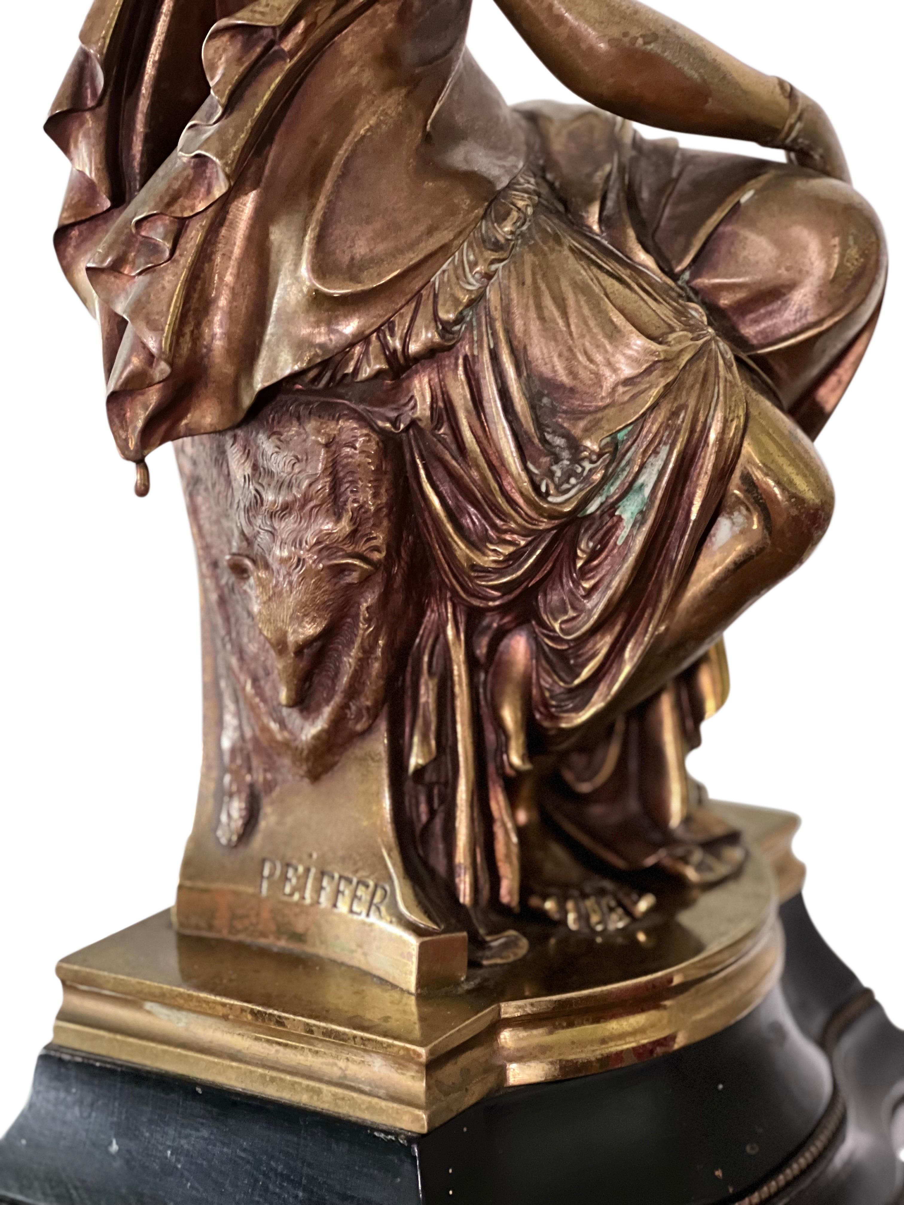 19th Century Patinated Bronze Sculpture of Maiden by Auguste Joseph Peiffer For Sale 5