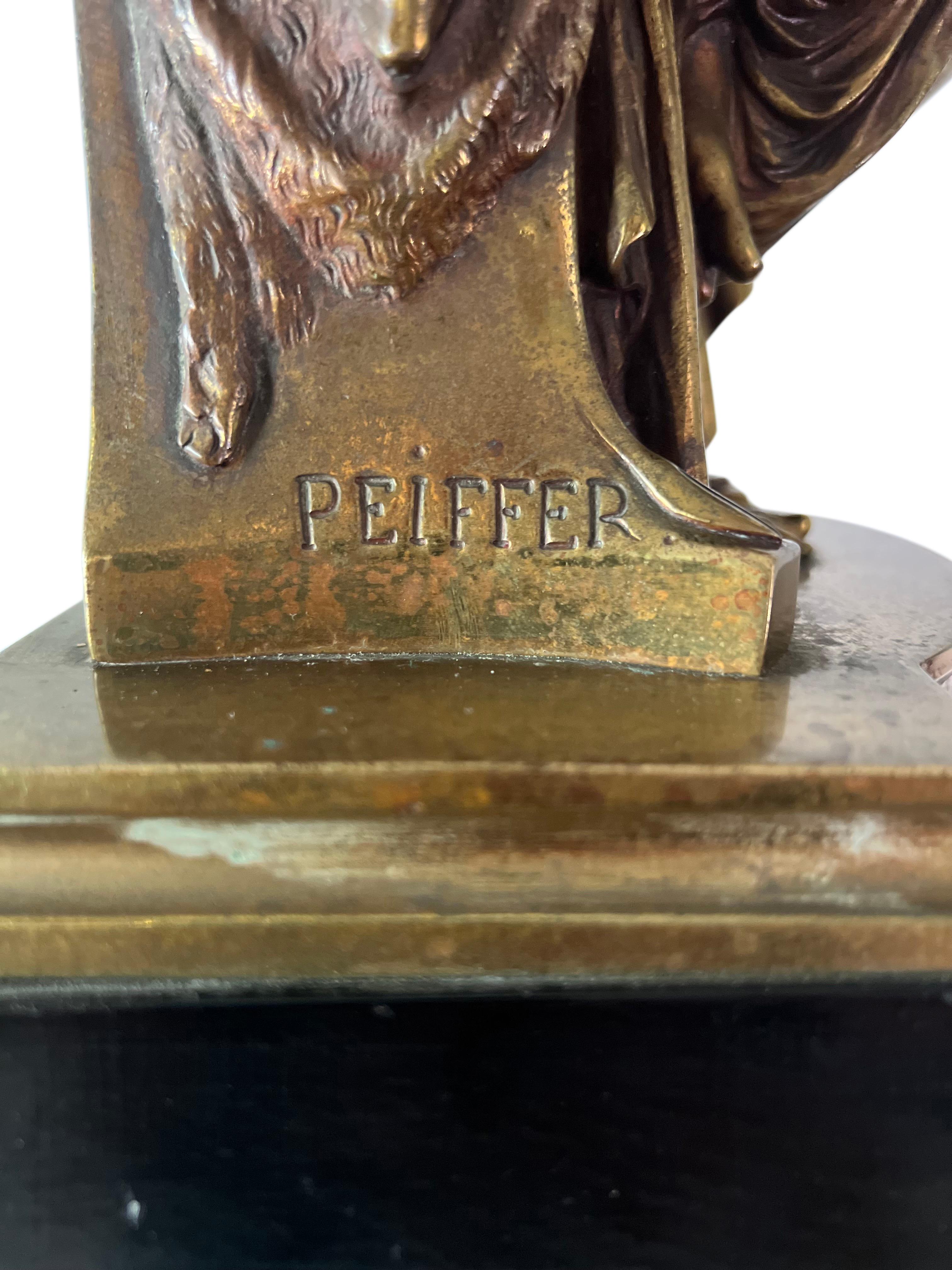 19th Century Patinated Bronze Sculpture of Maiden by Auguste Joseph Peiffer For Sale 8
