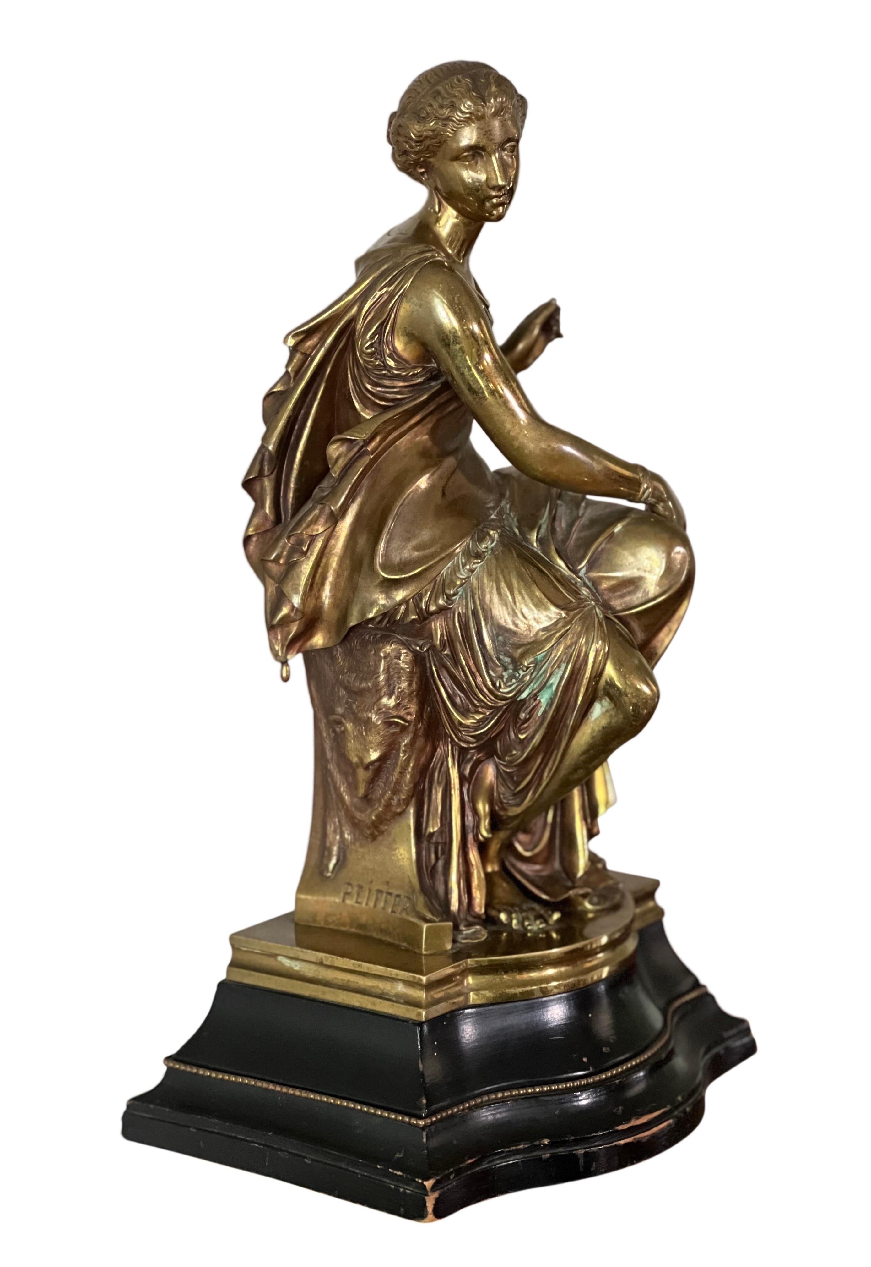 Classical Greek 19th Century Patinated Bronze Sculpture of Maiden by Auguste Joseph Peiffer For Sale