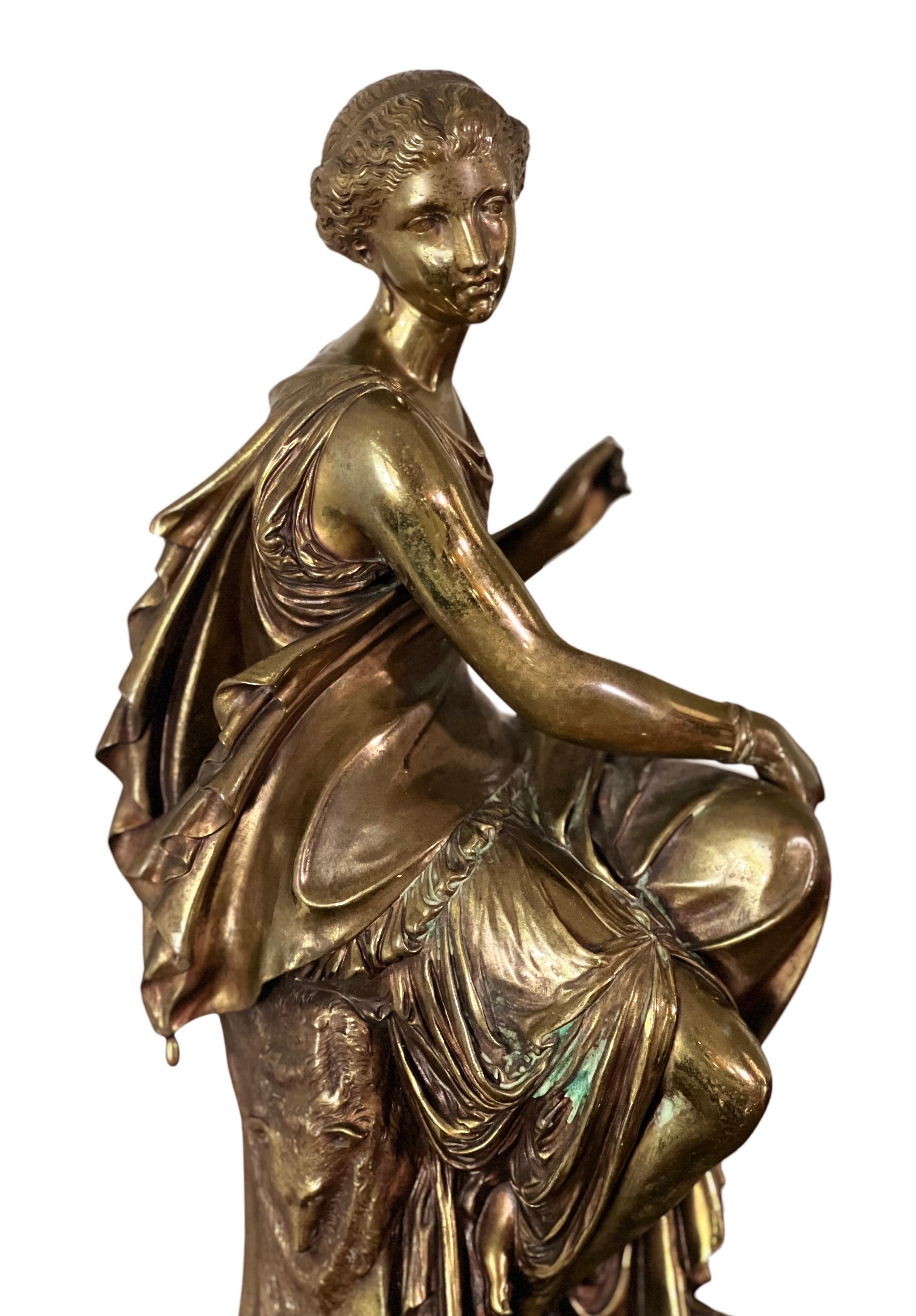 19th Century Patinated Bronze Sculpture of Maiden by Auguste Joseph Peiffer For Sale 3