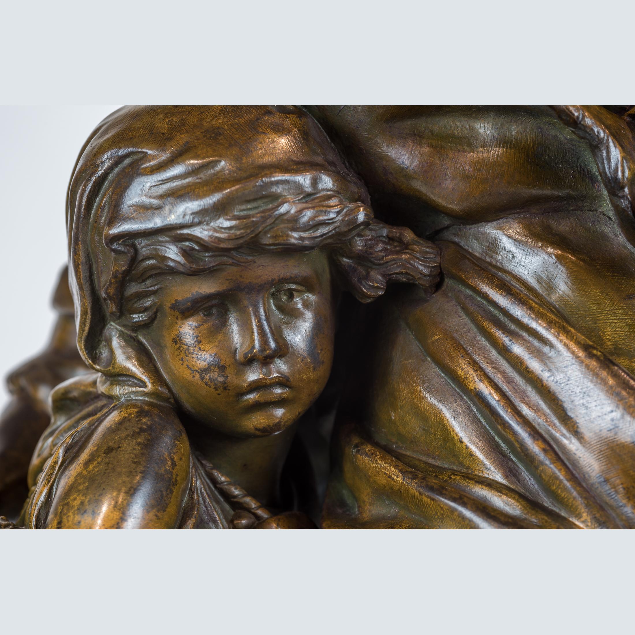 19th Century Patinated Bronze Sculpture of Mother and Child by Mathurin Moreau 1