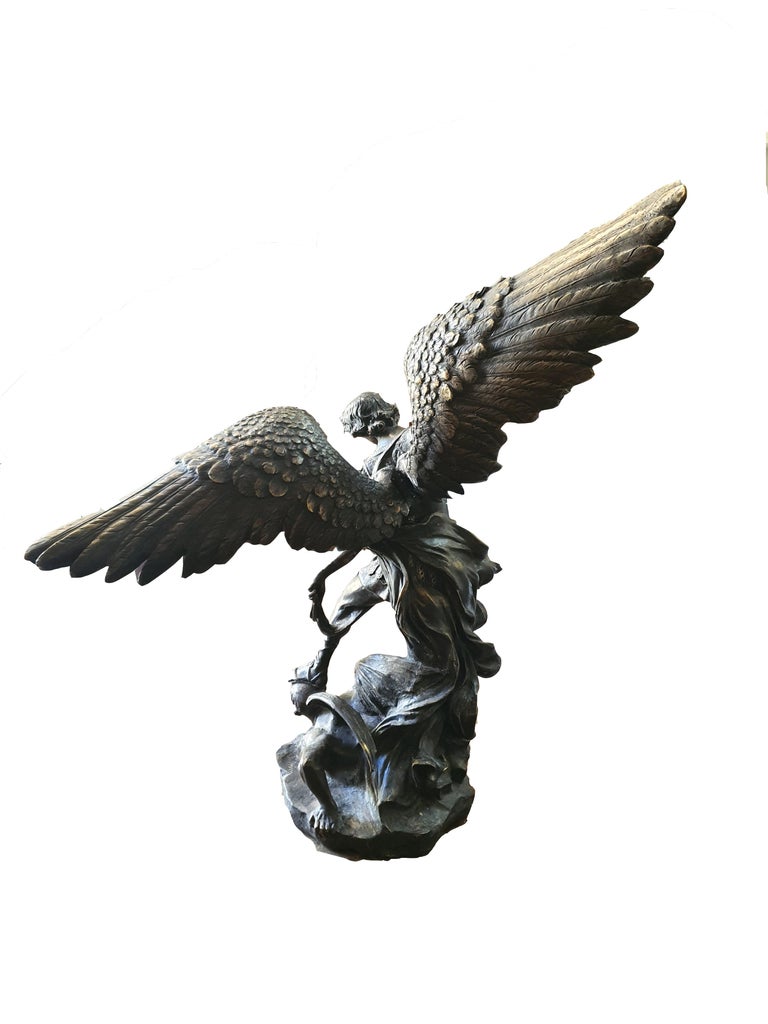 Napoleon III 19th Century Patinated Bronze Sculpture St. Michael Archagel For Sale