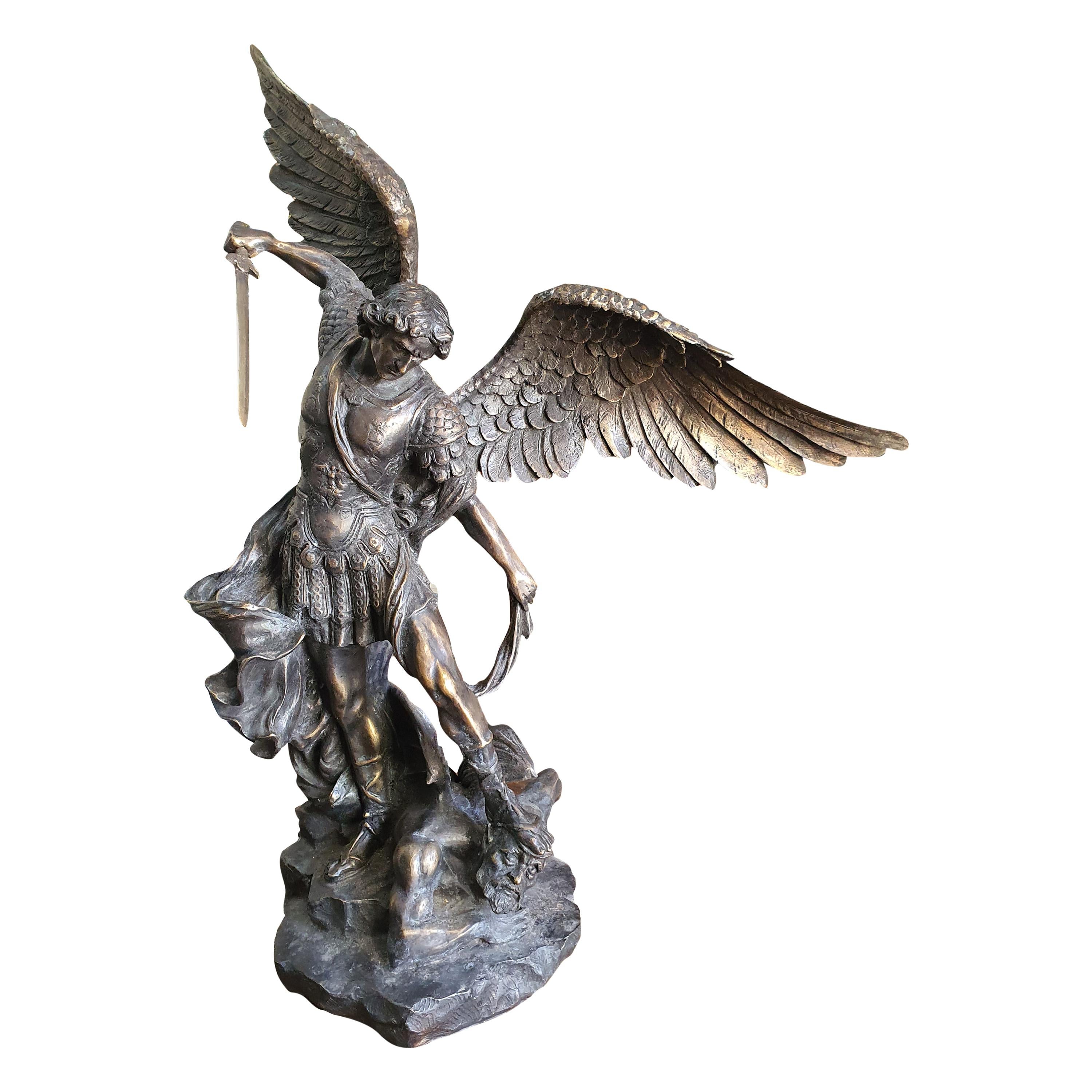 19th Century Patinated Bronze Sculpture St. Michael Archagel