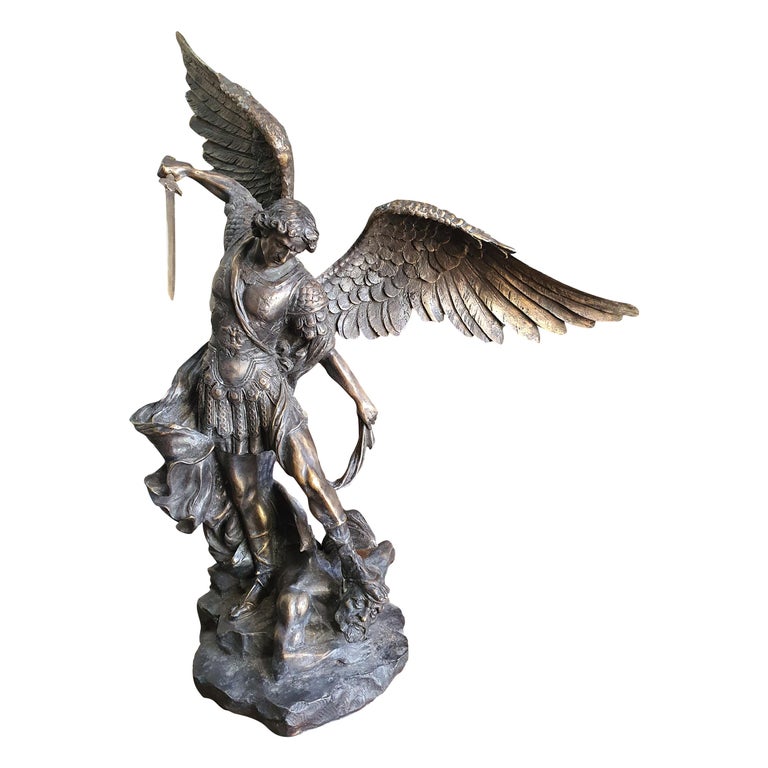 19th Century Patinated Bronze Sculpture St. Michael Archagel For Sale