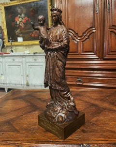 19th Century Patinated Bronze Statue of "Notre Dame de France" Holding Jesus