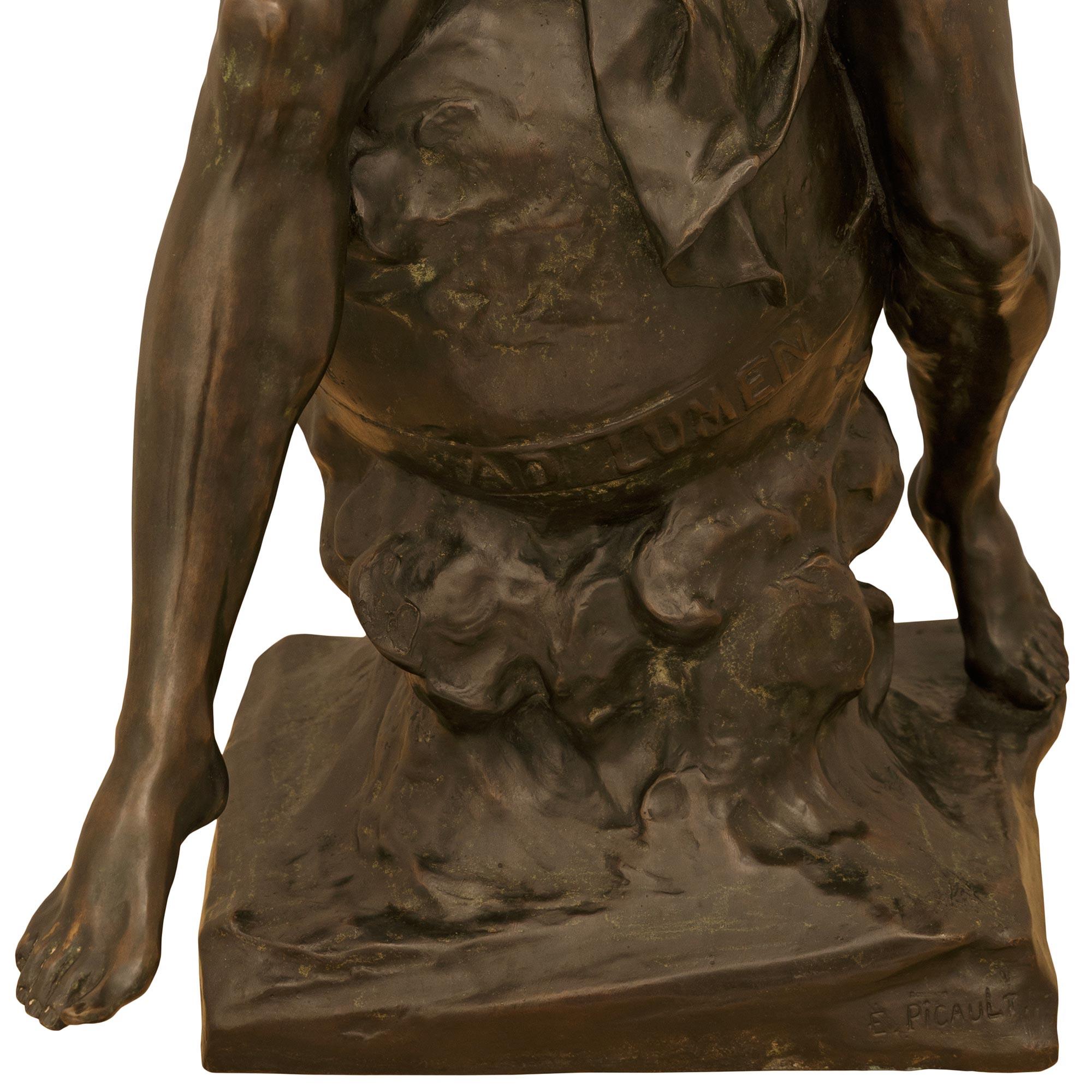 19th century patinated Bronze statue titled “Ad Lumen”, signed by Émile Picault For Sale 4