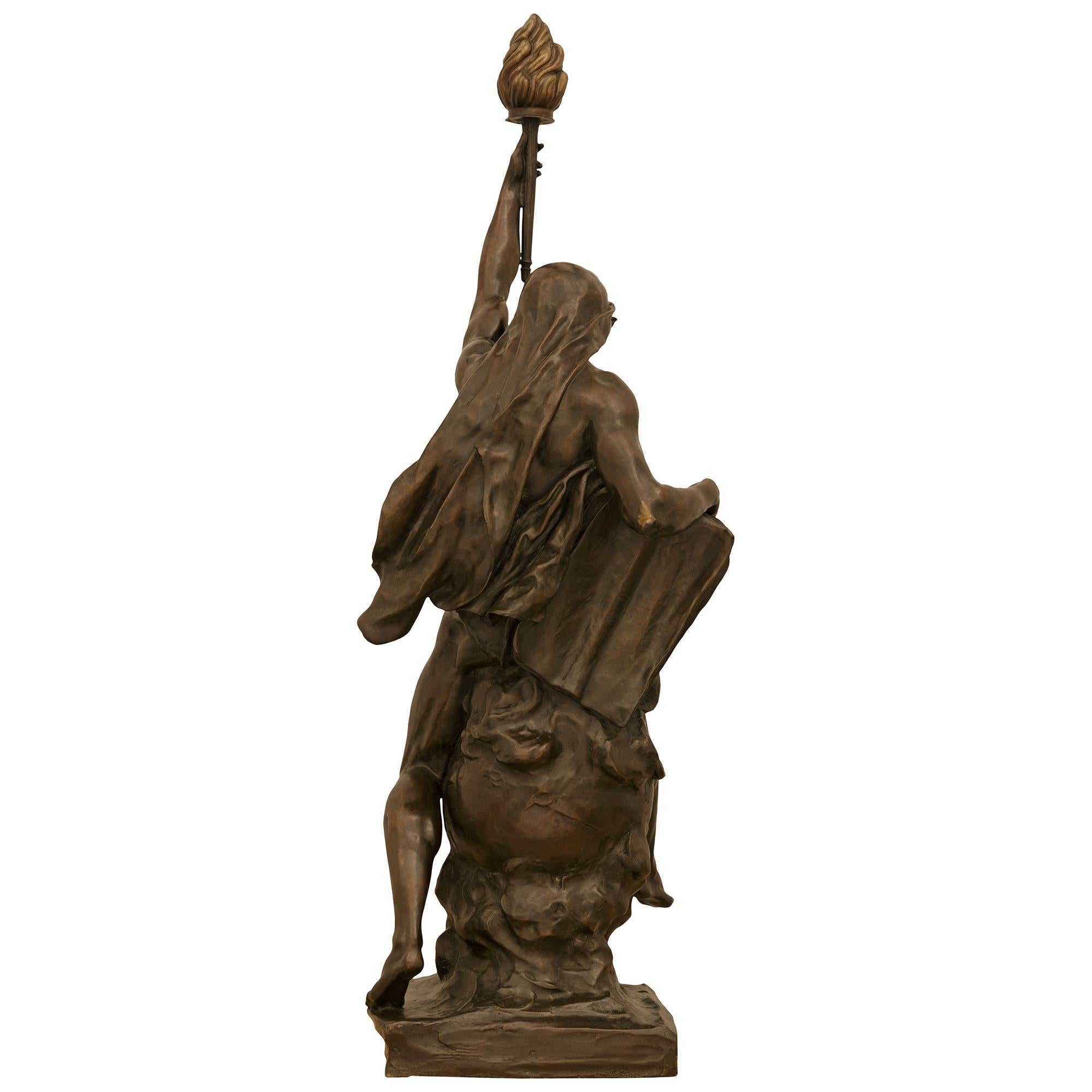 19th century patinated Bronze statue titled “Ad Lumen”, signed by Émile Picault For Sale 5