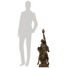 Statue en bronze patiné du XIXe siècle intitulée "Ad Lumen", signée par Émile Picault