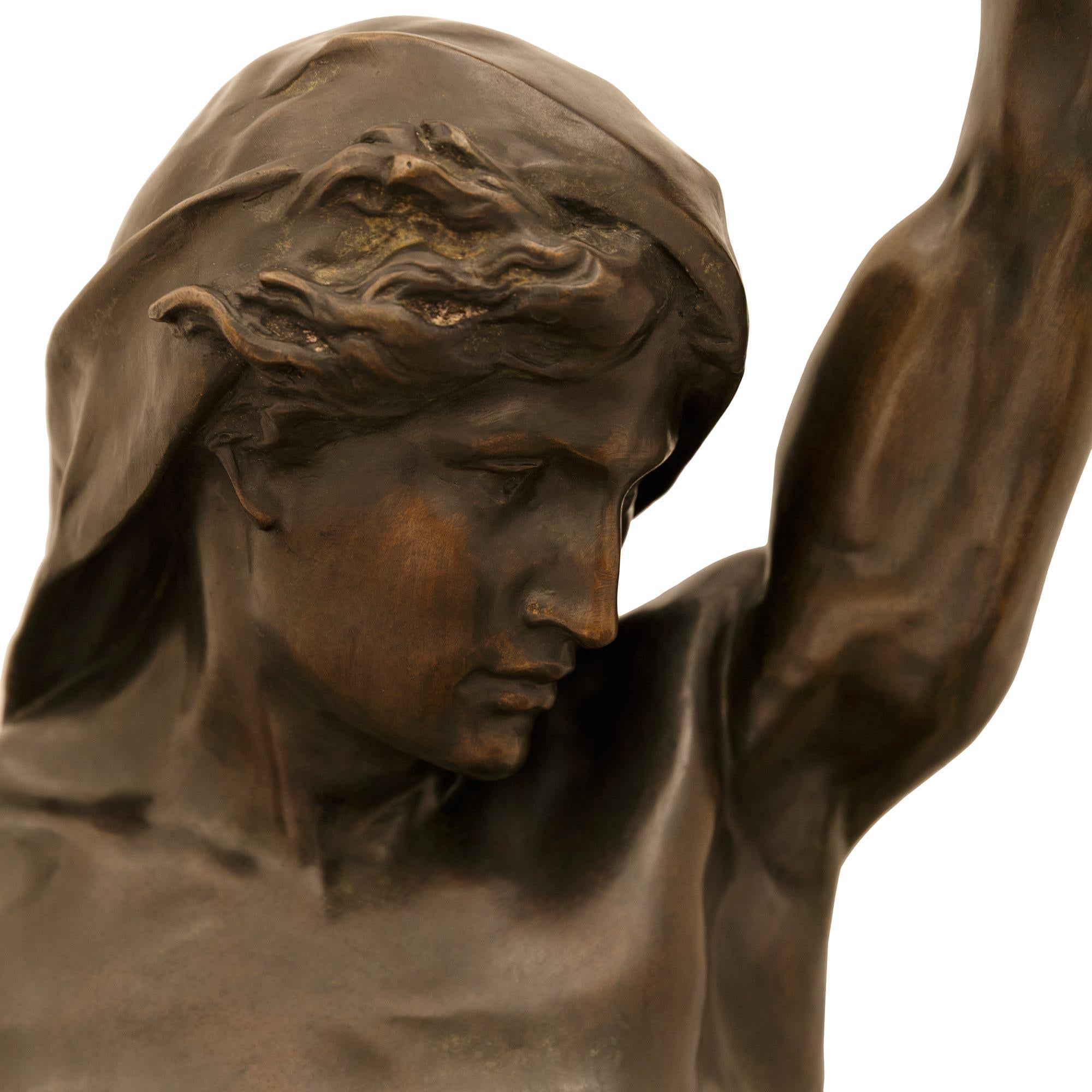 19th Century 19th century patinated Bronze statue titled “Ad Lumen”, signed by Émile Picault For Sale
