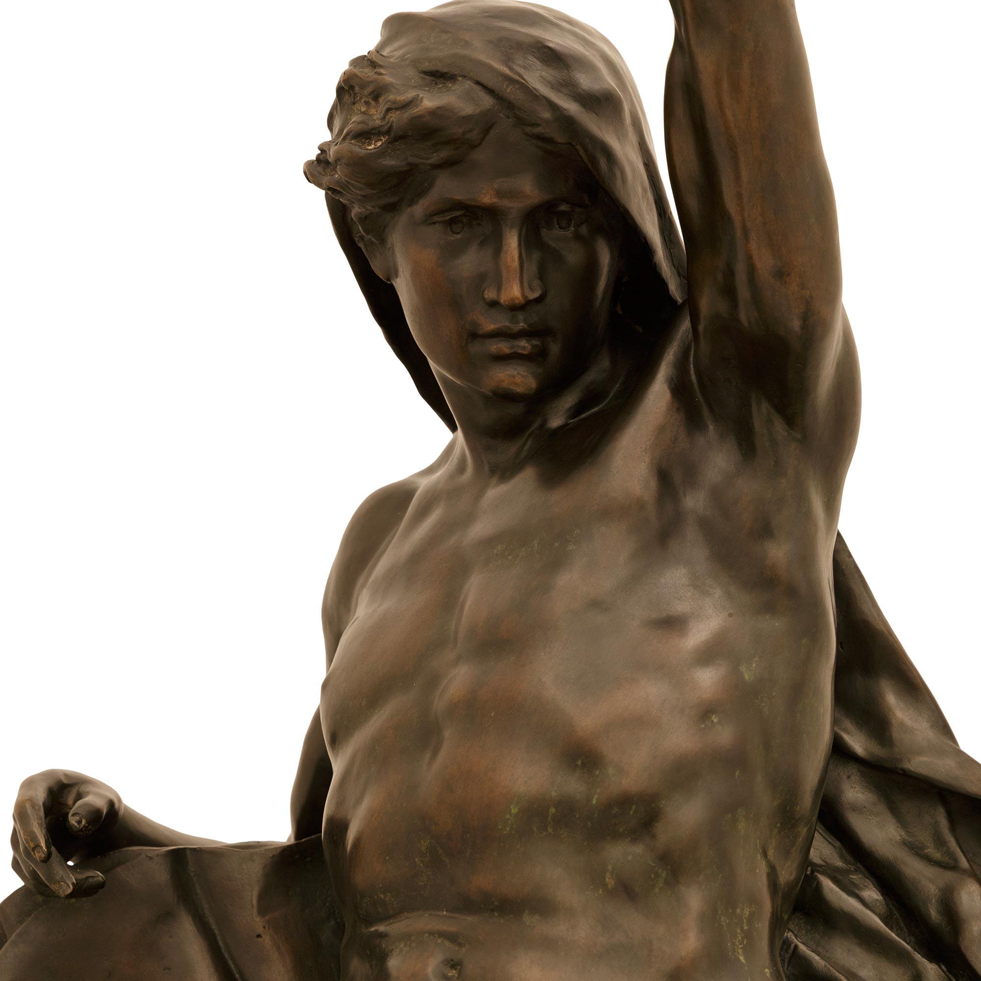 19th century patinated Bronze statue titled “Ad Lumen”, signed by Émile Picault For Sale 1