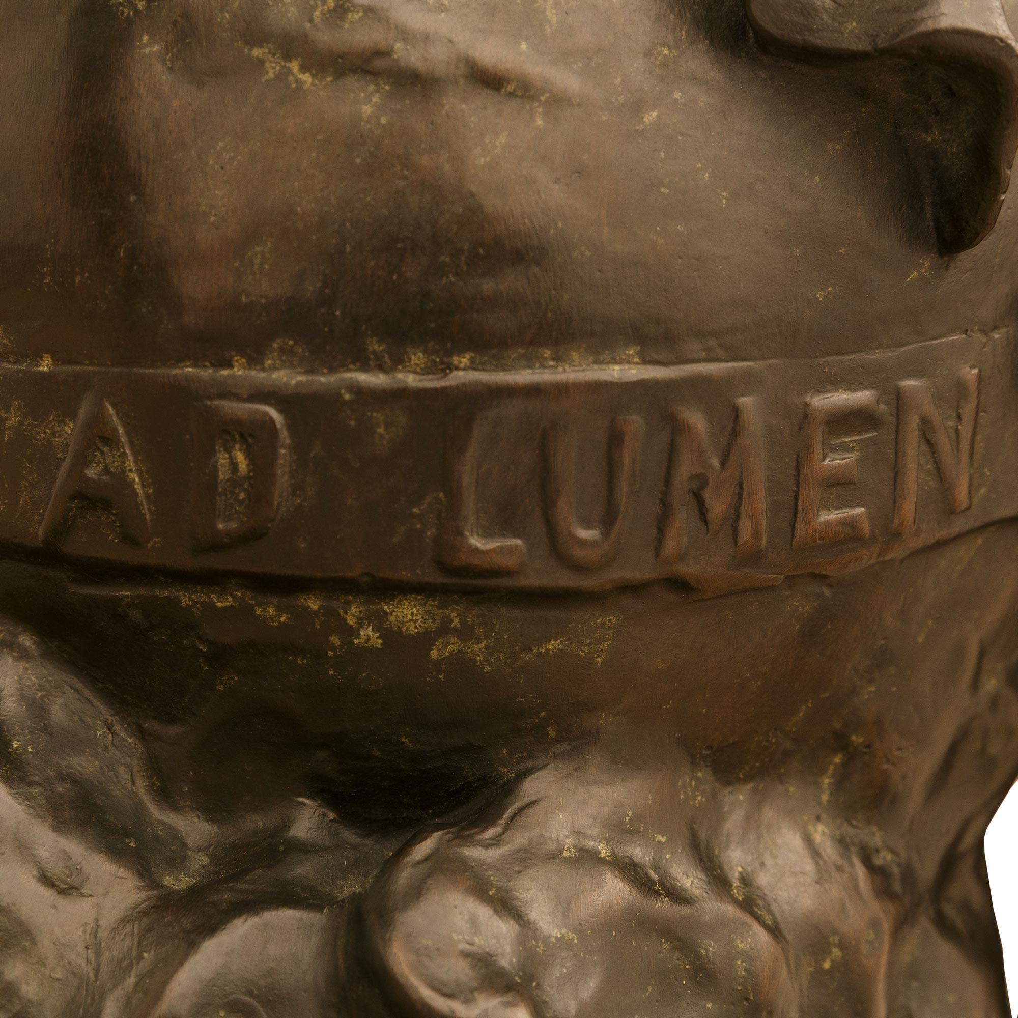 19th century patinated Bronze statue titled “Ad Lumen”, signed by Émile Picault For Sale 3