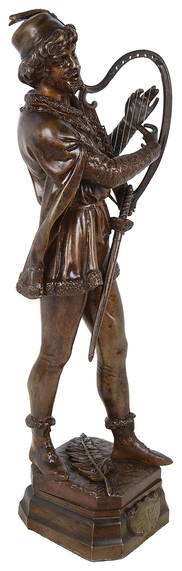 Romantic 19th Century Patinated Bronze Study of a Musician by Marcel Debut  For Sale