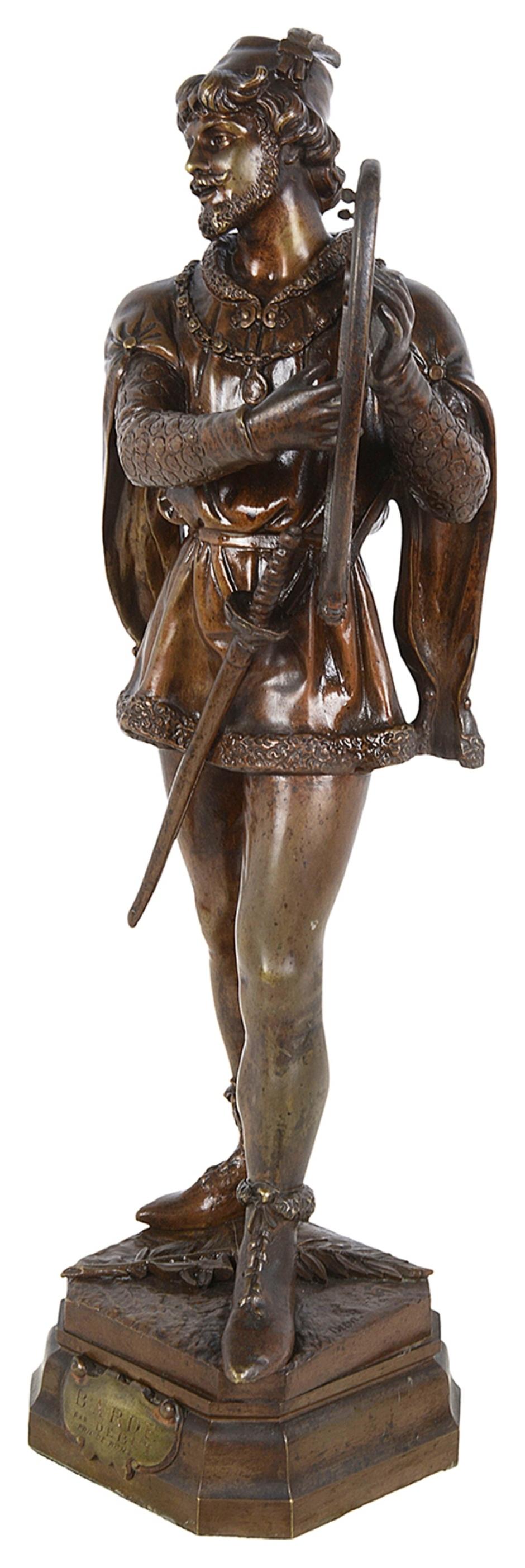 French 19th Century Patinated Bronze Study of a Musician by Marcel Debut  For Sale