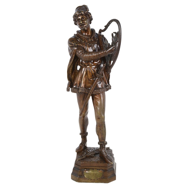 19th Century Patinated Bronze Study of a Musician by Marcel Debut  For Sale