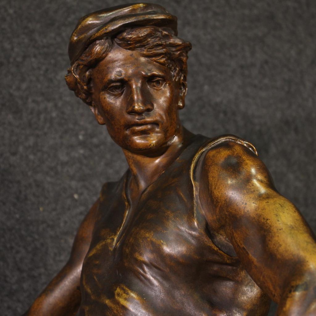 19th Century Patinated Metal Signed Picault French Sculpture the Work, 1890 In Good Condition In Vicoforte, Piedmont