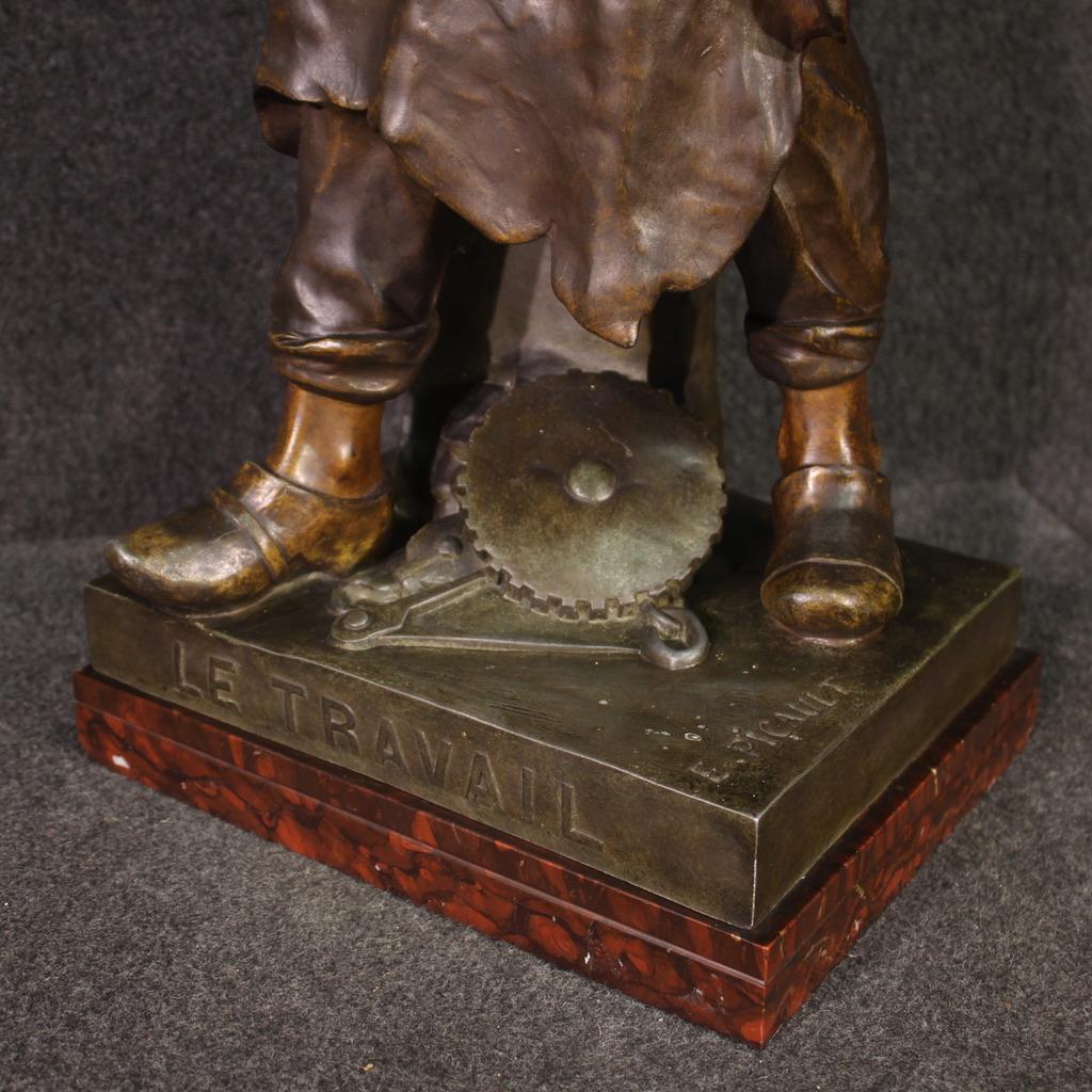 19th Century Patinated Metal Signed Picault French Sculpture the Work, 1890 2