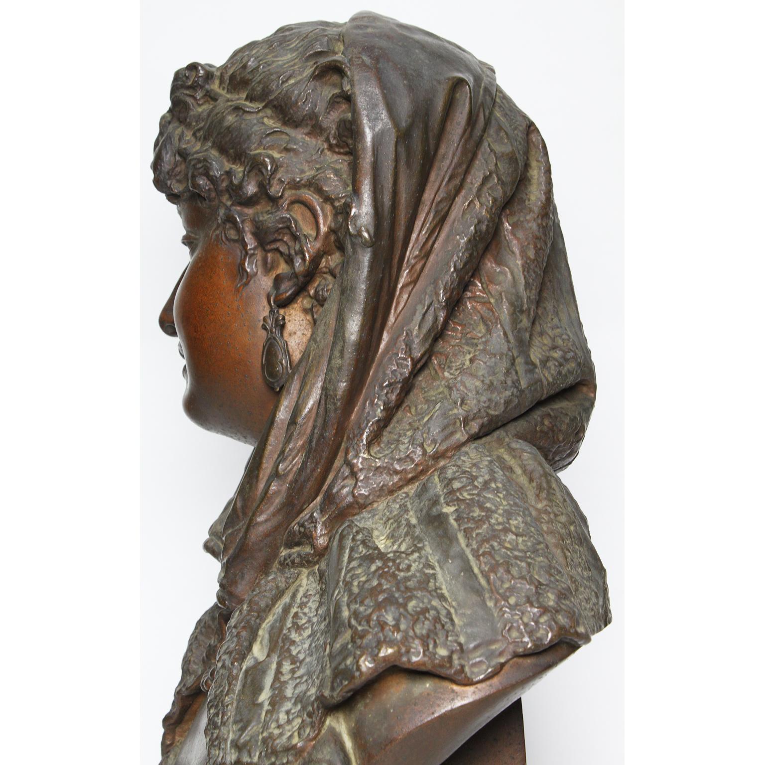 19th Century Patinated Spelter Bust Figure of a Young Girl, Attributed to Hottot For Sale 3