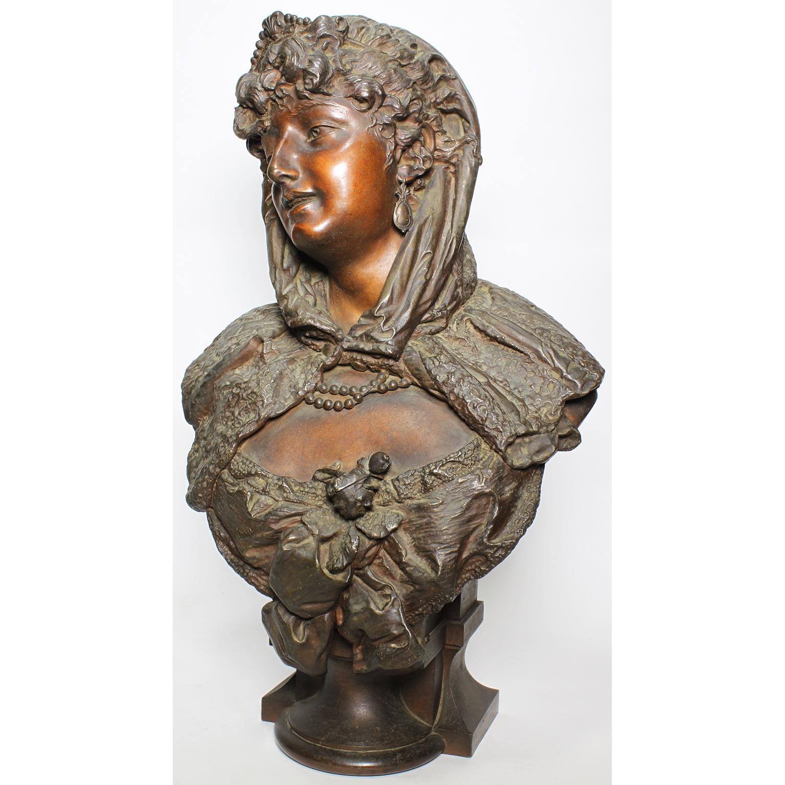 Rococo Revival 19th Century Patinated Spelter Bust Figure of a Young Girl, Attributed to Hottot For Sale