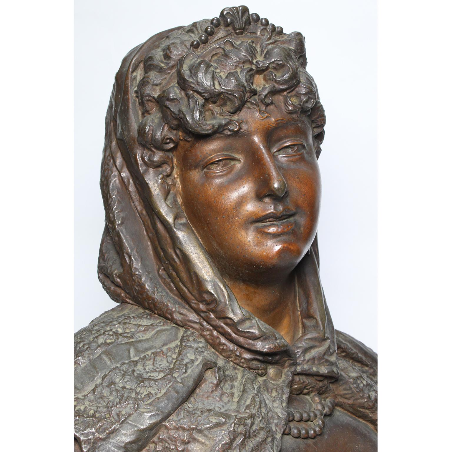 French 19th Century Patinated Spelter Bust Figure of a Young Girl, Attributed to Hottot For Sale