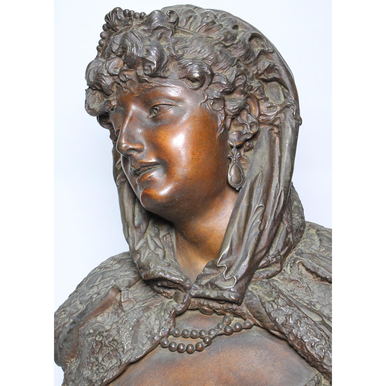Painted 19th Century Patinated Spelter Bust Figure of a Young Girl, Attributed to Hottot For Sale