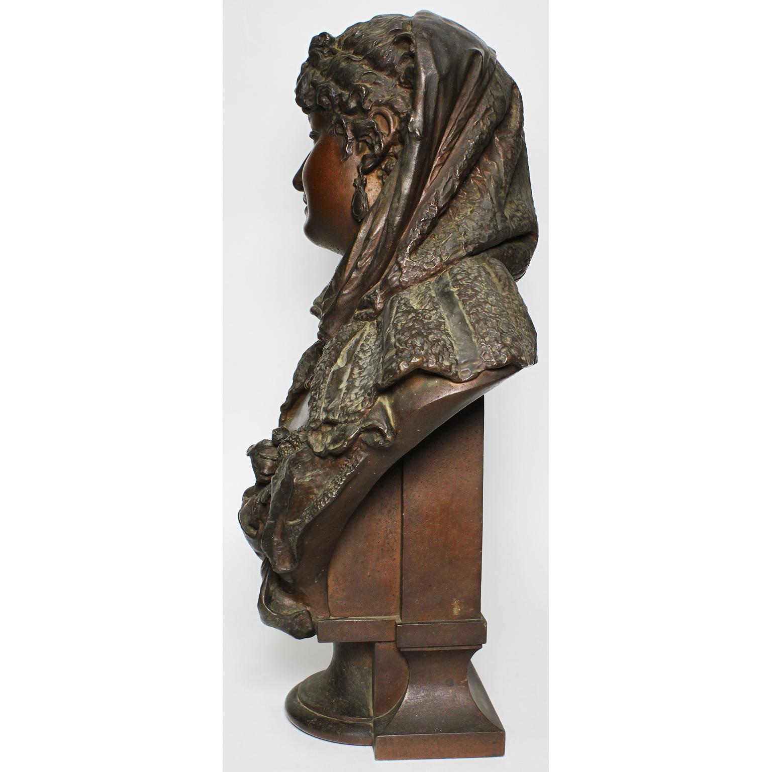 19th Century Patinated Spelter Bust Figure of a Young Girl, Attributed to Hottot For Sale 1