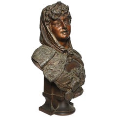 19th Century Patinated Spelter Bust Figure of a Young Girl, Attributed to Hottot
