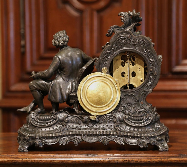 19th Century Patinated Spelter Mantel Clock Statue by Ansonia Clock
