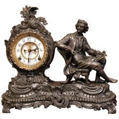 Antique 19th Century Patinated Spelter Mantel Clock Statue by Ansonia Clock Company