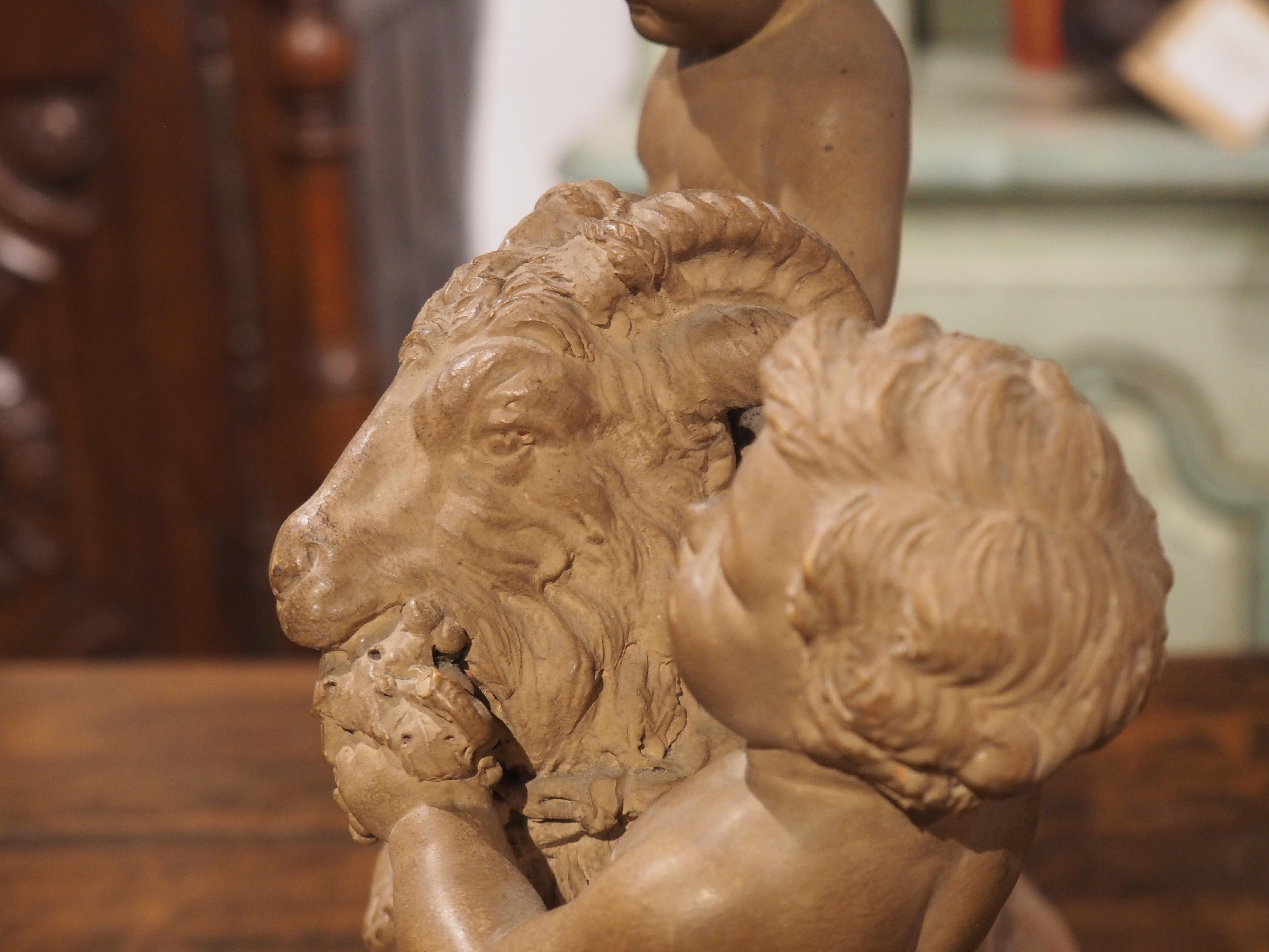 19th Century Patinated Terra Cotta of Bacchanalian Putti Playing with Goat For Sale 7