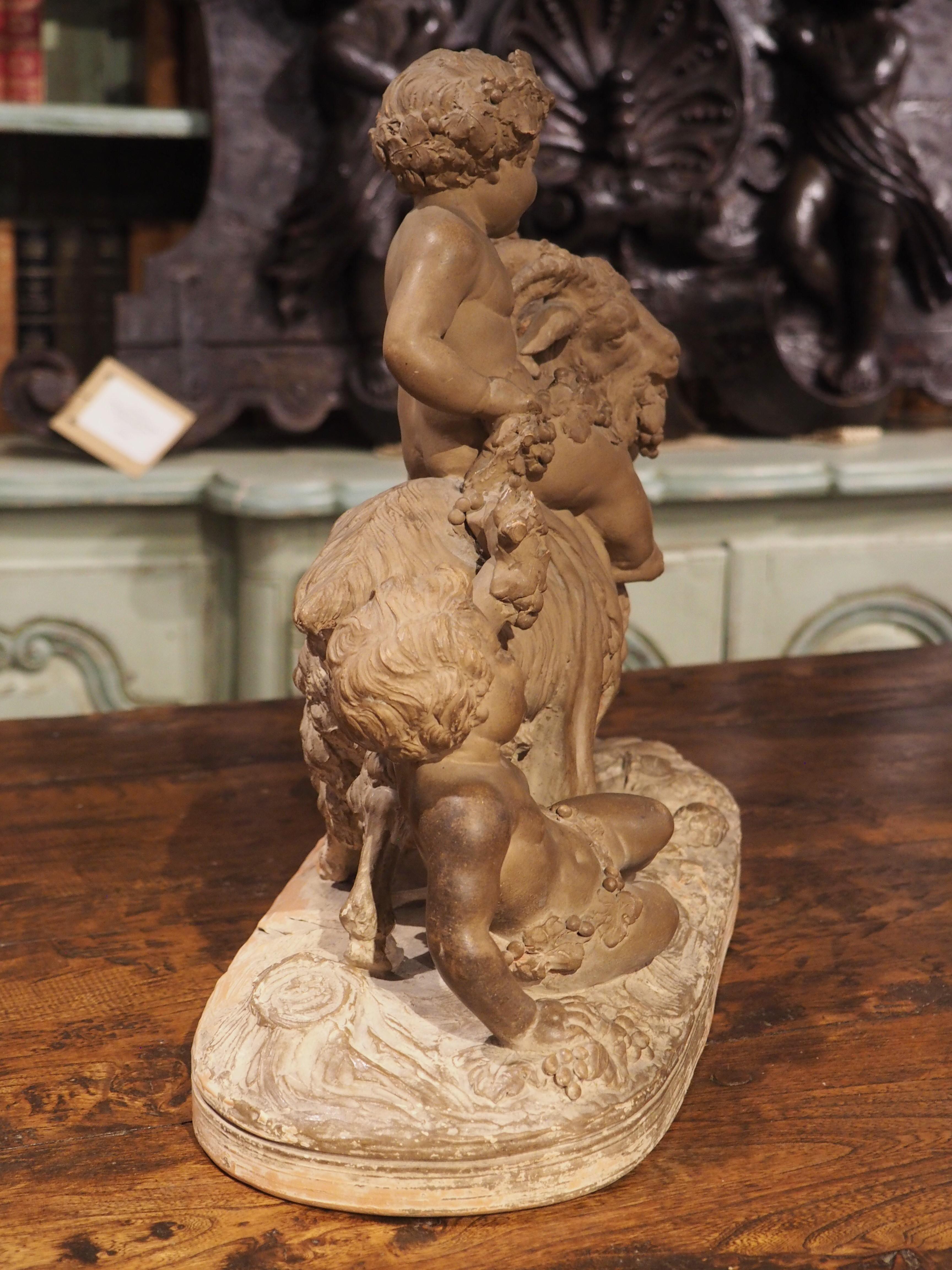 19th Century Patinated Terra Cotta of Bacchanalian Putti Playing with Goat For Sale 10