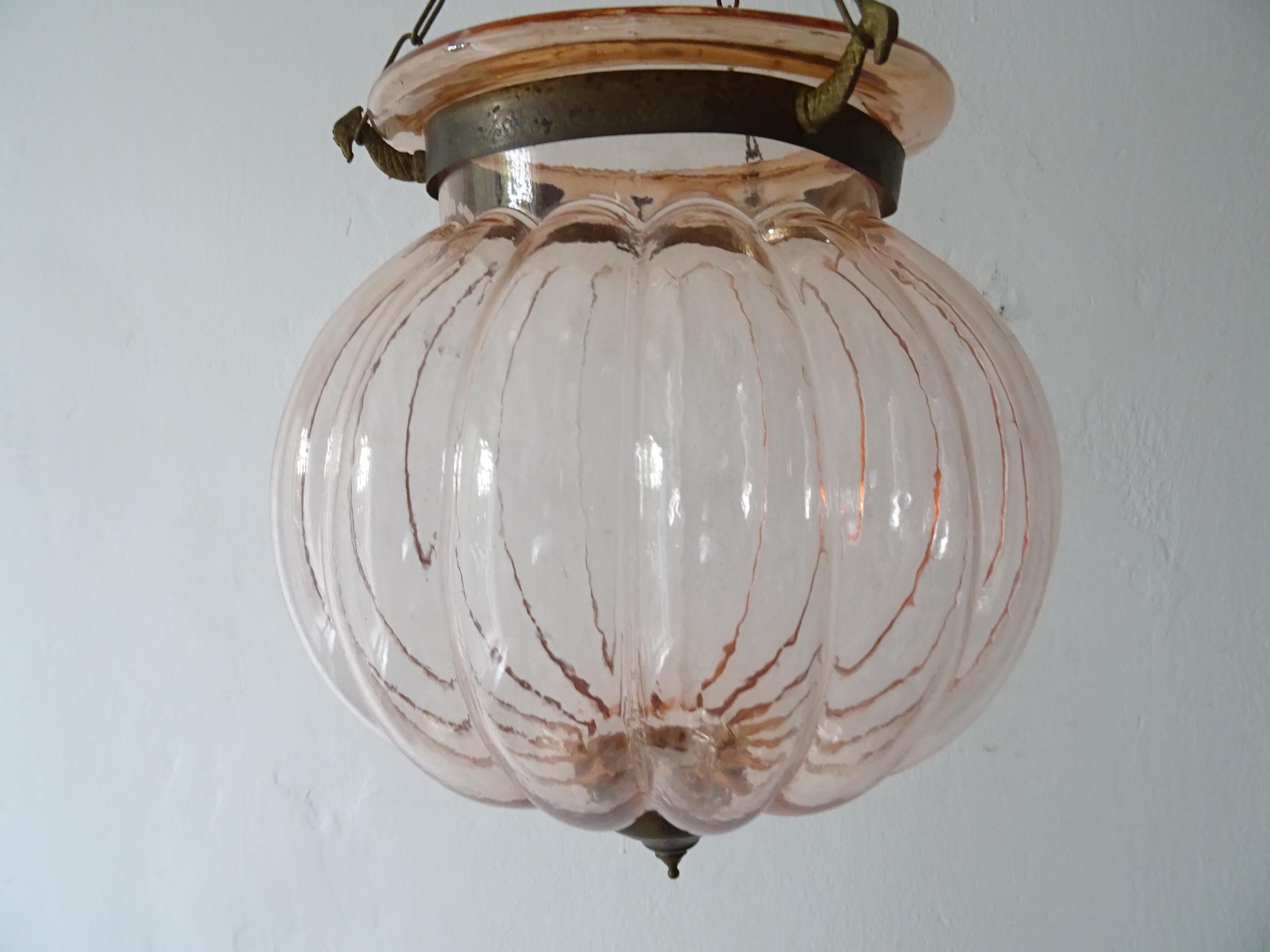19th Century Peach Pink English Bell Jar Lantern Chandelier In Good Condition In Modena (MO), Modena (Mo)