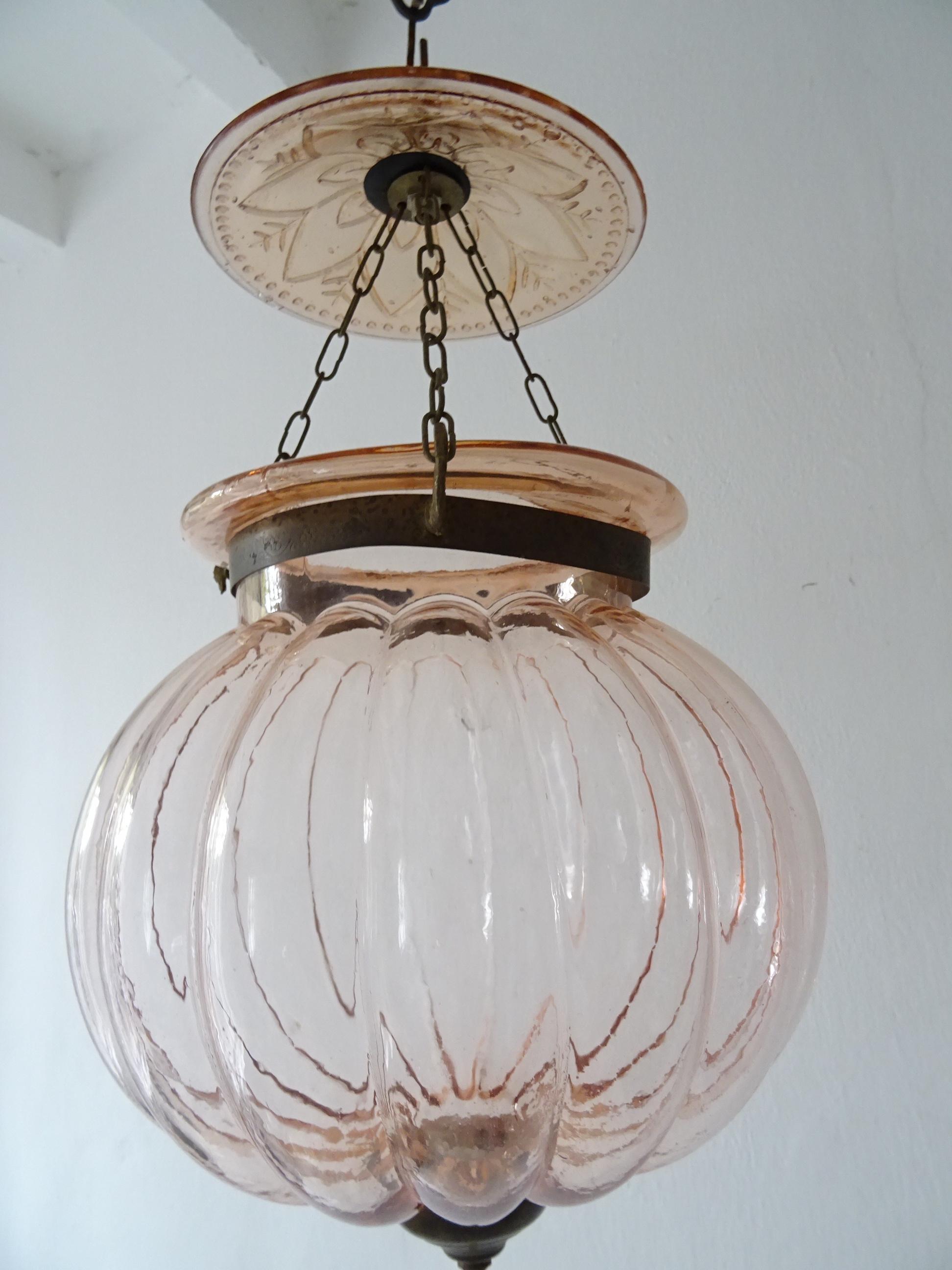 19th Century Peach Pink English Bell Jar Lantern Chandelier 1