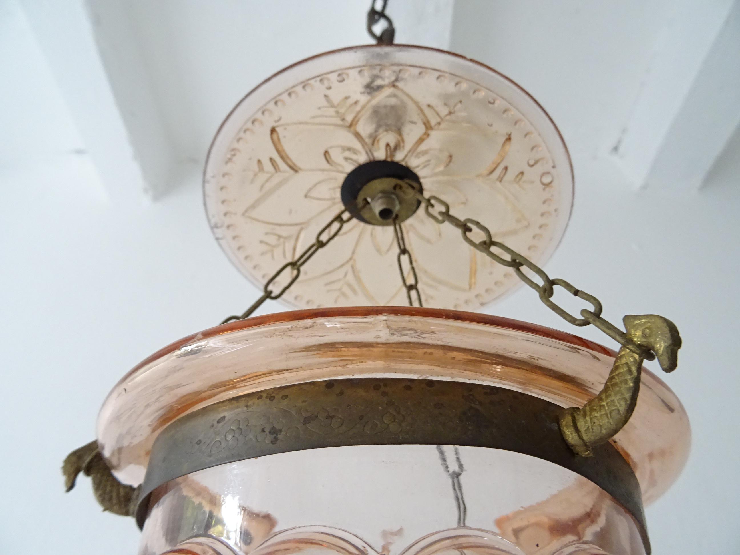 19th Century Peach Pink English Bell Jar Lantern Chandelier 3