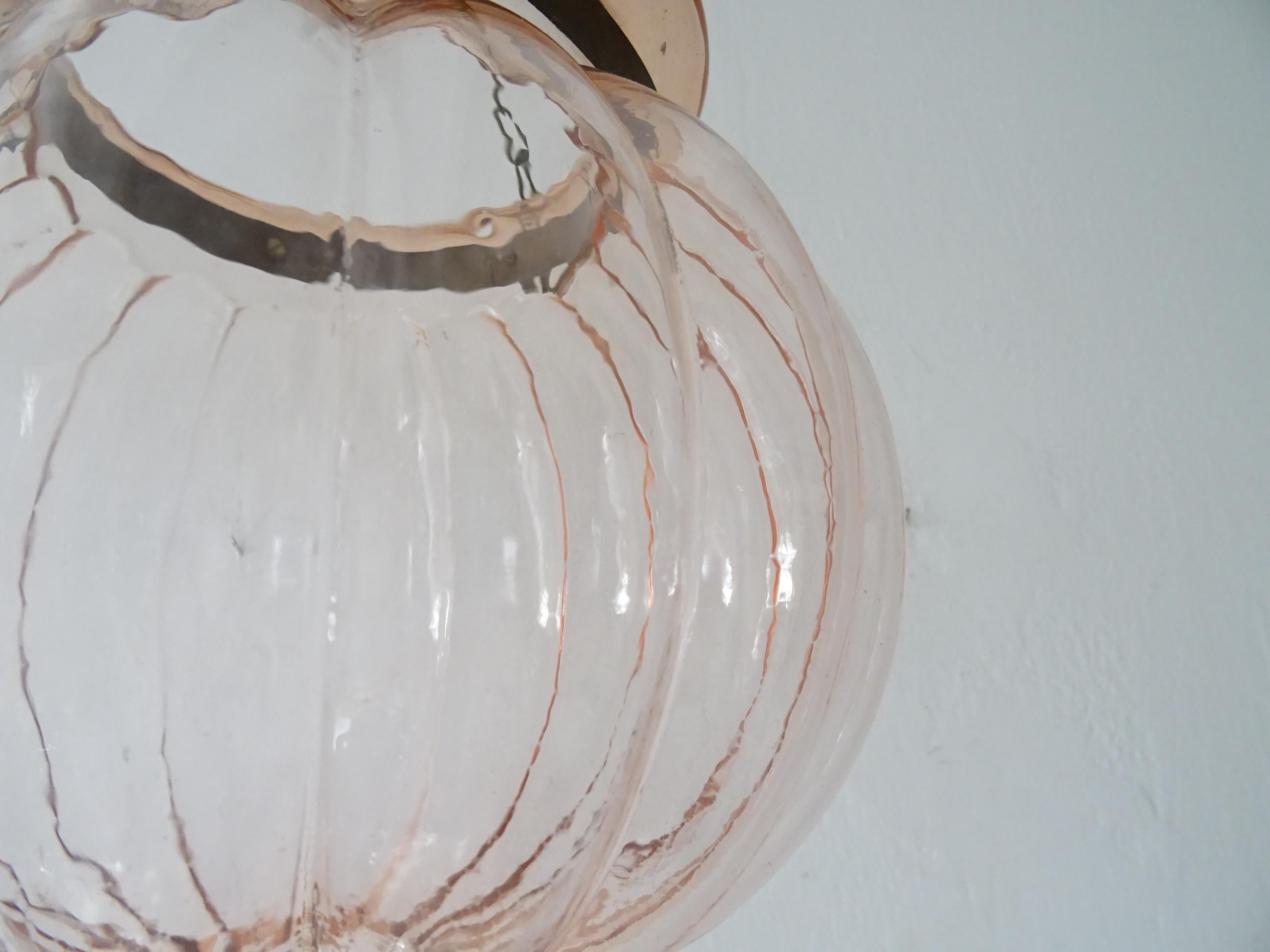 19th Century Peach Pink English Bell Jar Lantern Chandelier 4