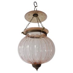 Antique 19th Century Peach Pink English Bell Jar Lantern Chandelier