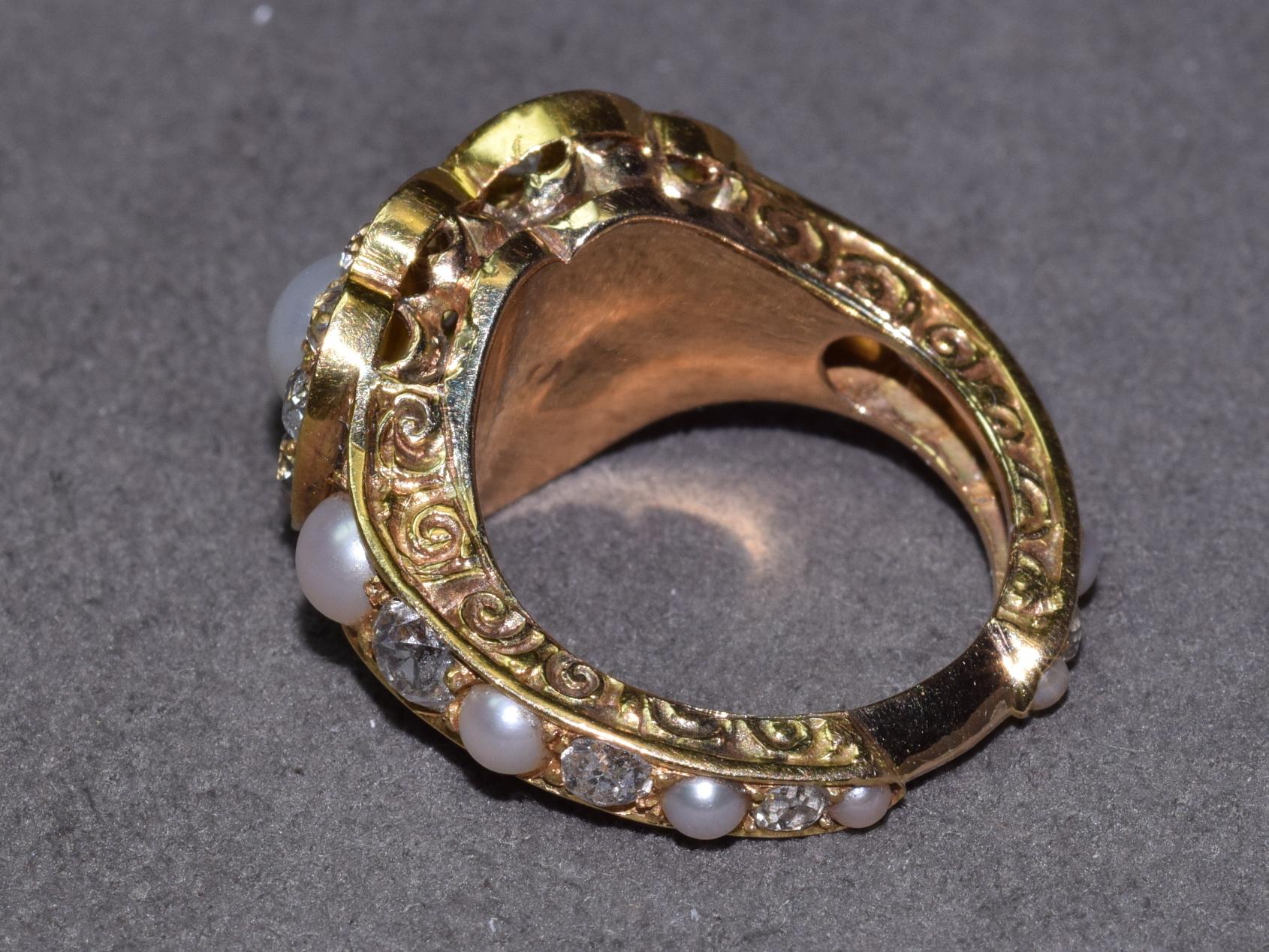 Victorian 19th Century Pearl and Diamond Twin Hearts Ring