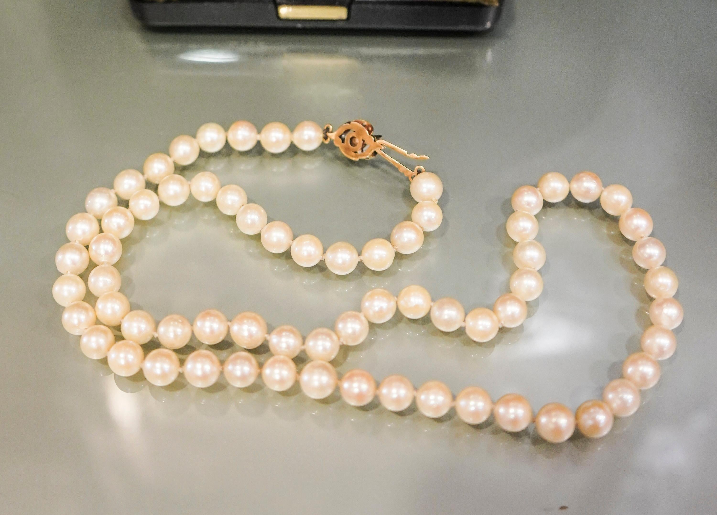 19th Century Pearl Necklace and Brooch Ingold and Diamonds Cut Brilliant 4