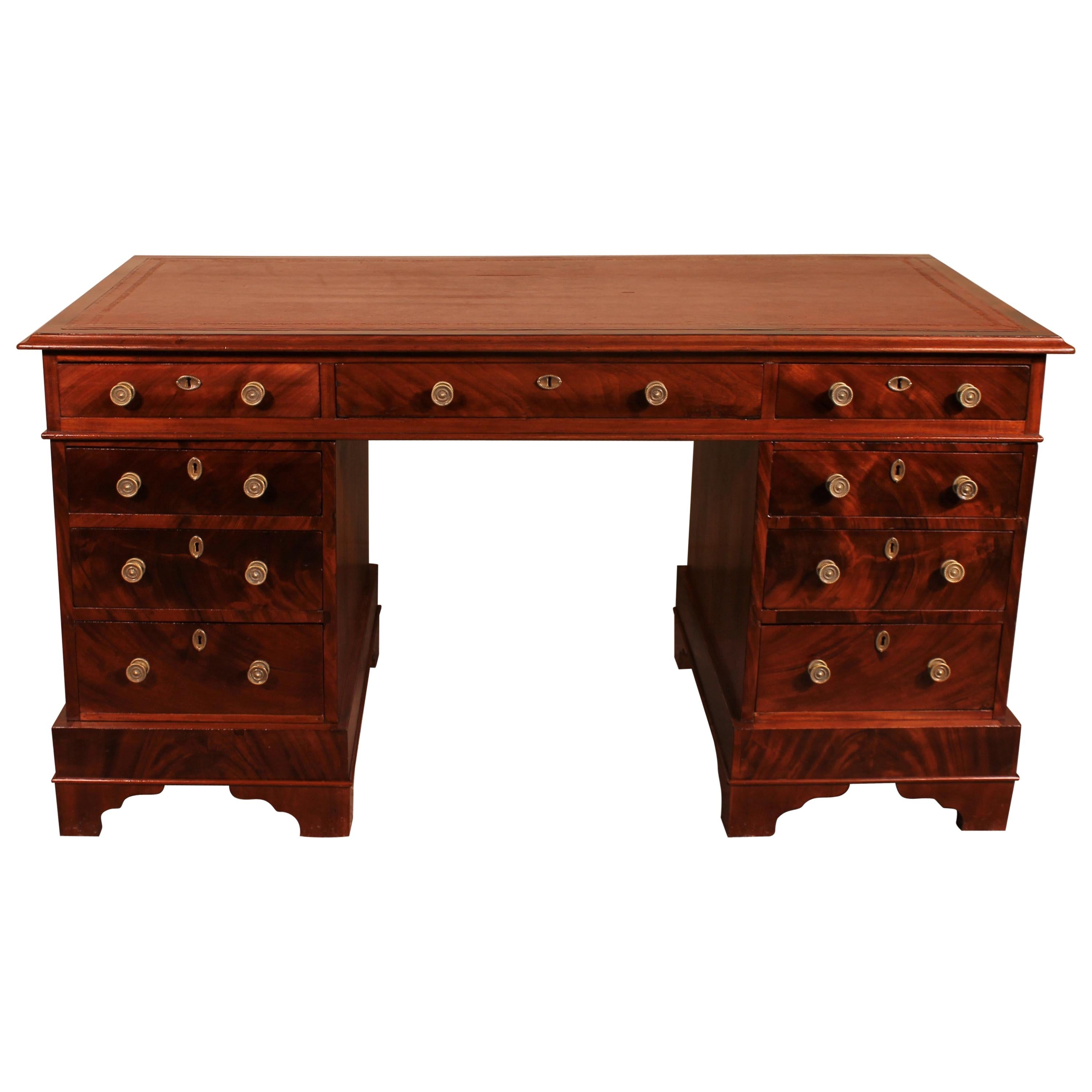 Antique Mahogany Pedestal Desk by John Dooly and Sons, Dublin at 1stDibs